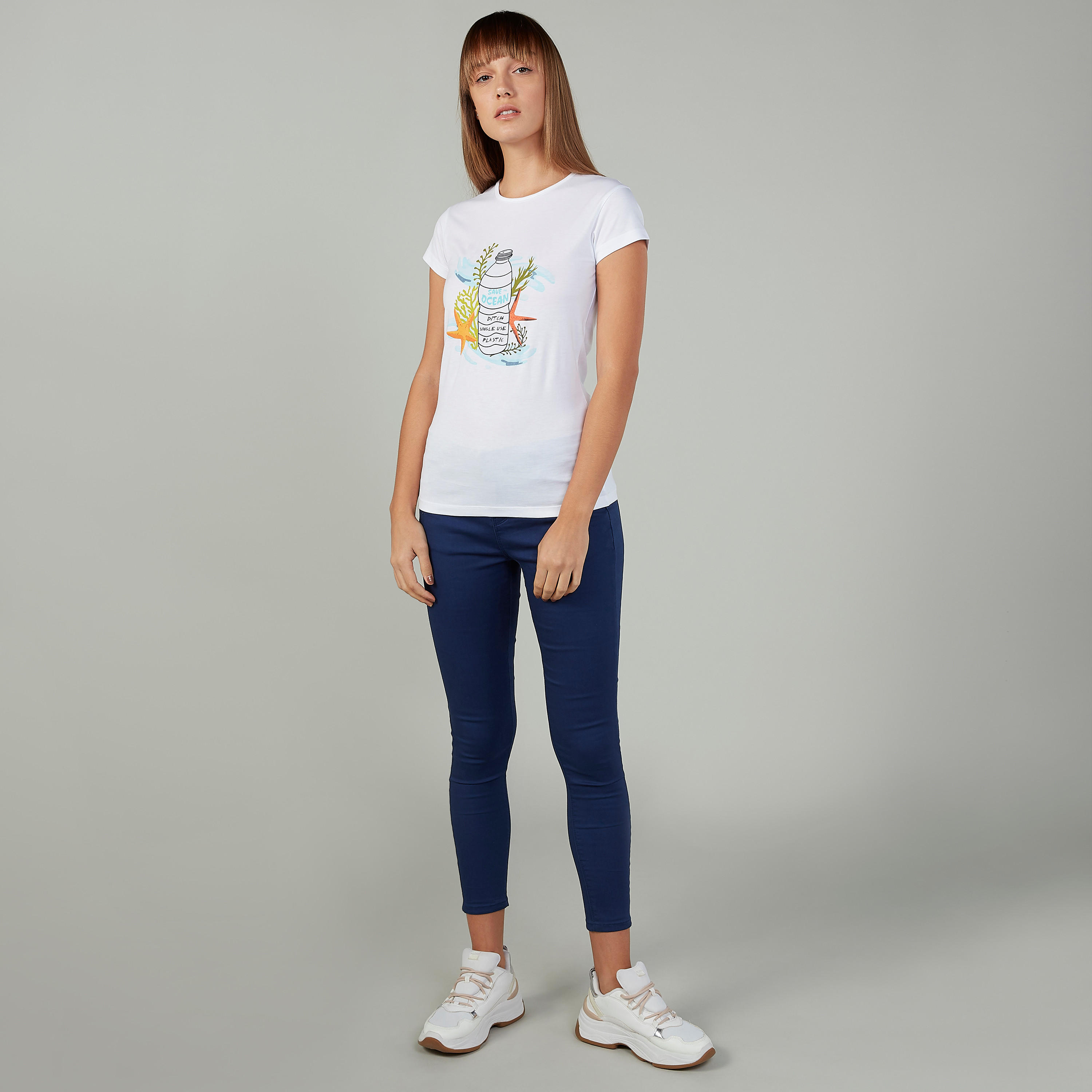 Slim Fit Printed T-shirt with Round Neck and Cap Sleeves-women-clothing-tshirts-image-2