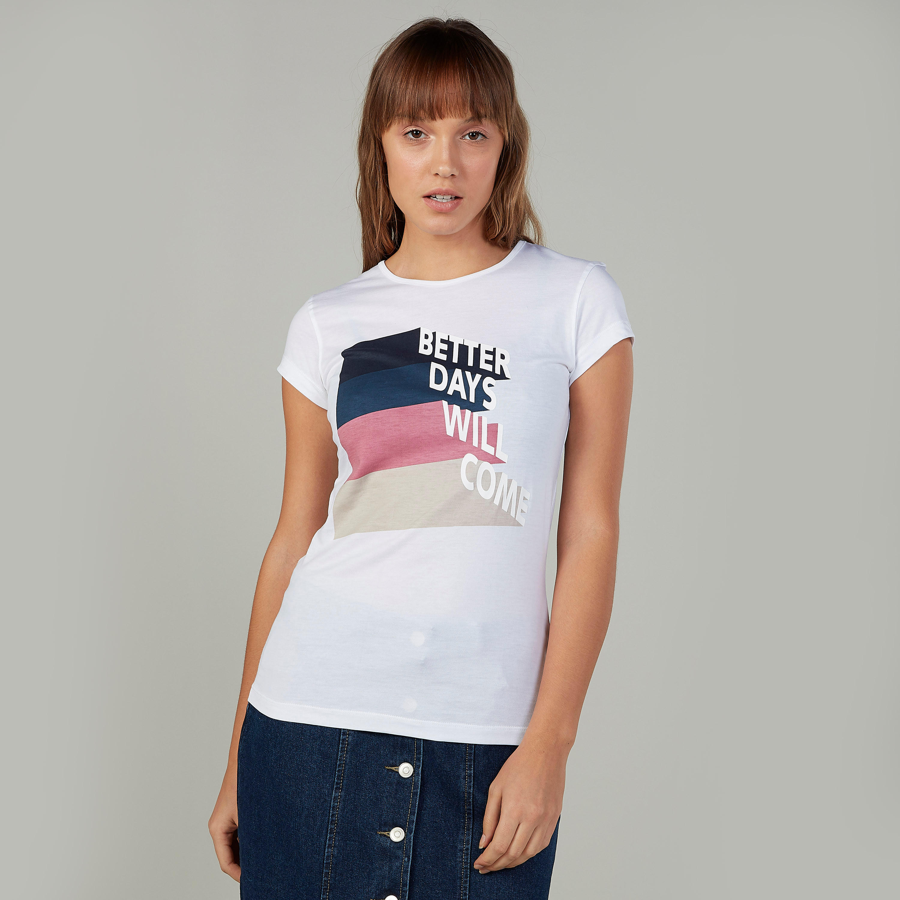 Printed Round Neck T-shirt with Cap Sleeves-women-clothing-tshirts-image-1