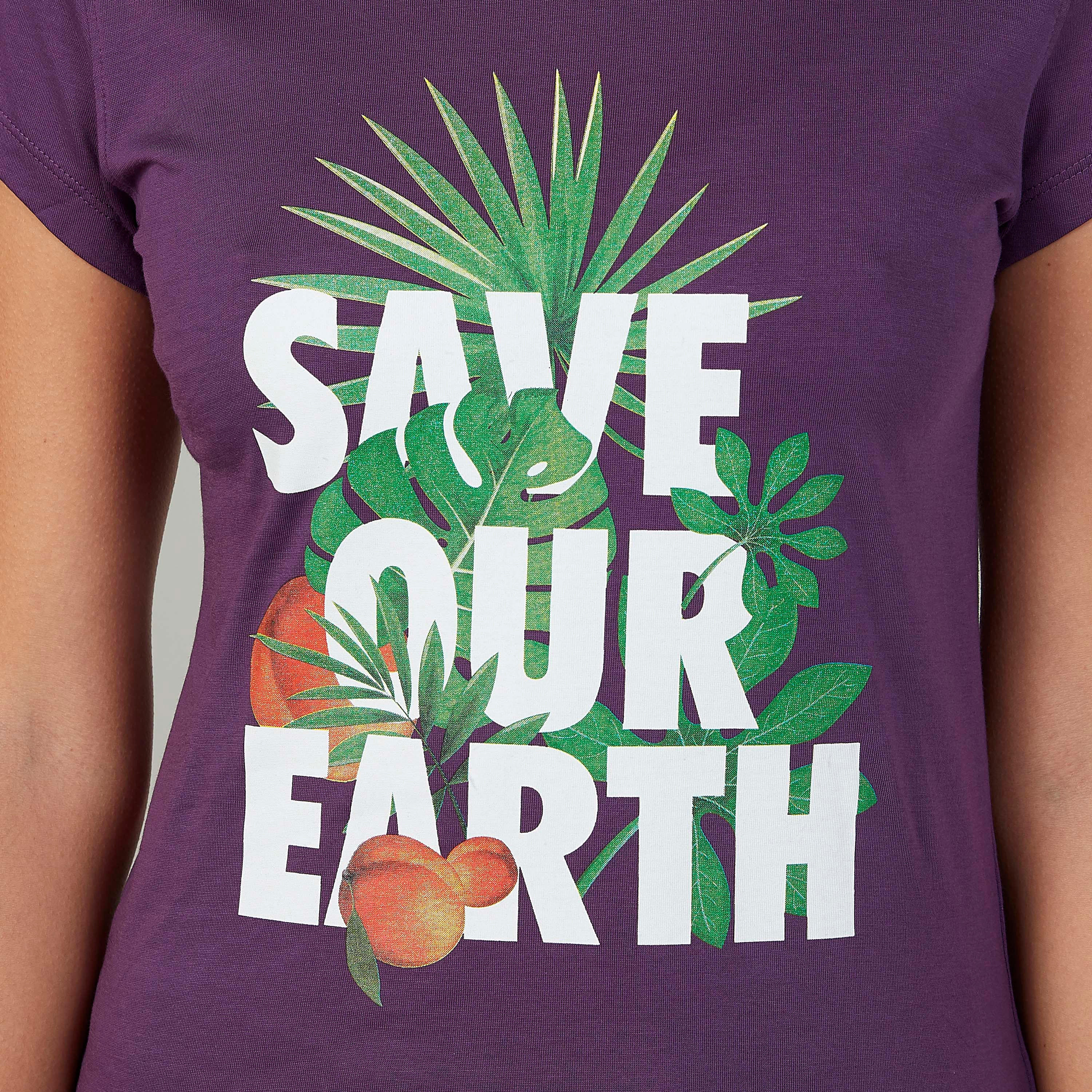 تيشيرت سليم بياقة مستديرة وأكمام كاب وطبعات-women-clothing-tshirts-image-3