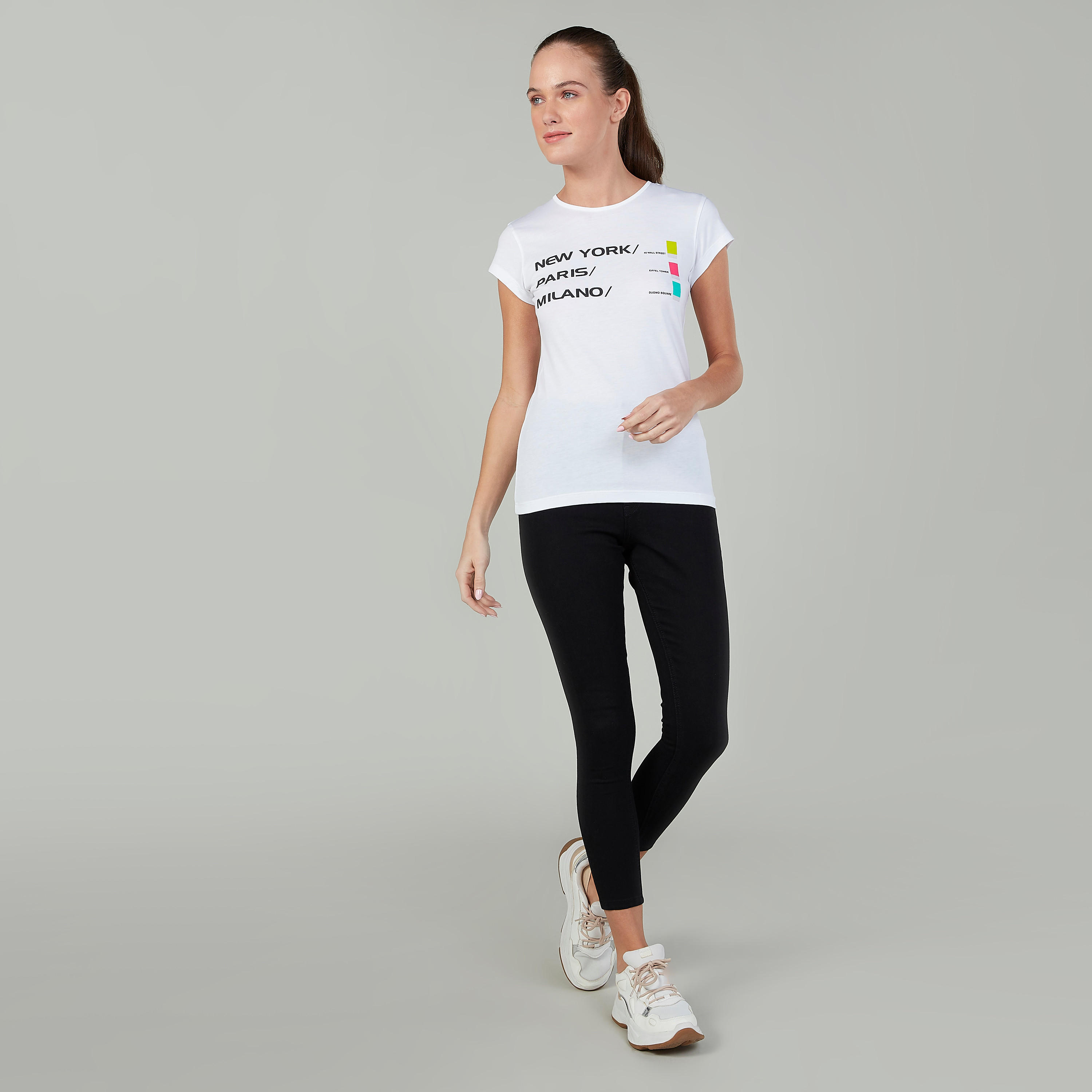 Slim Fit Printed T-shirt with Round Neck and Cap Sleeves-women-clothing-tshirts-image-2