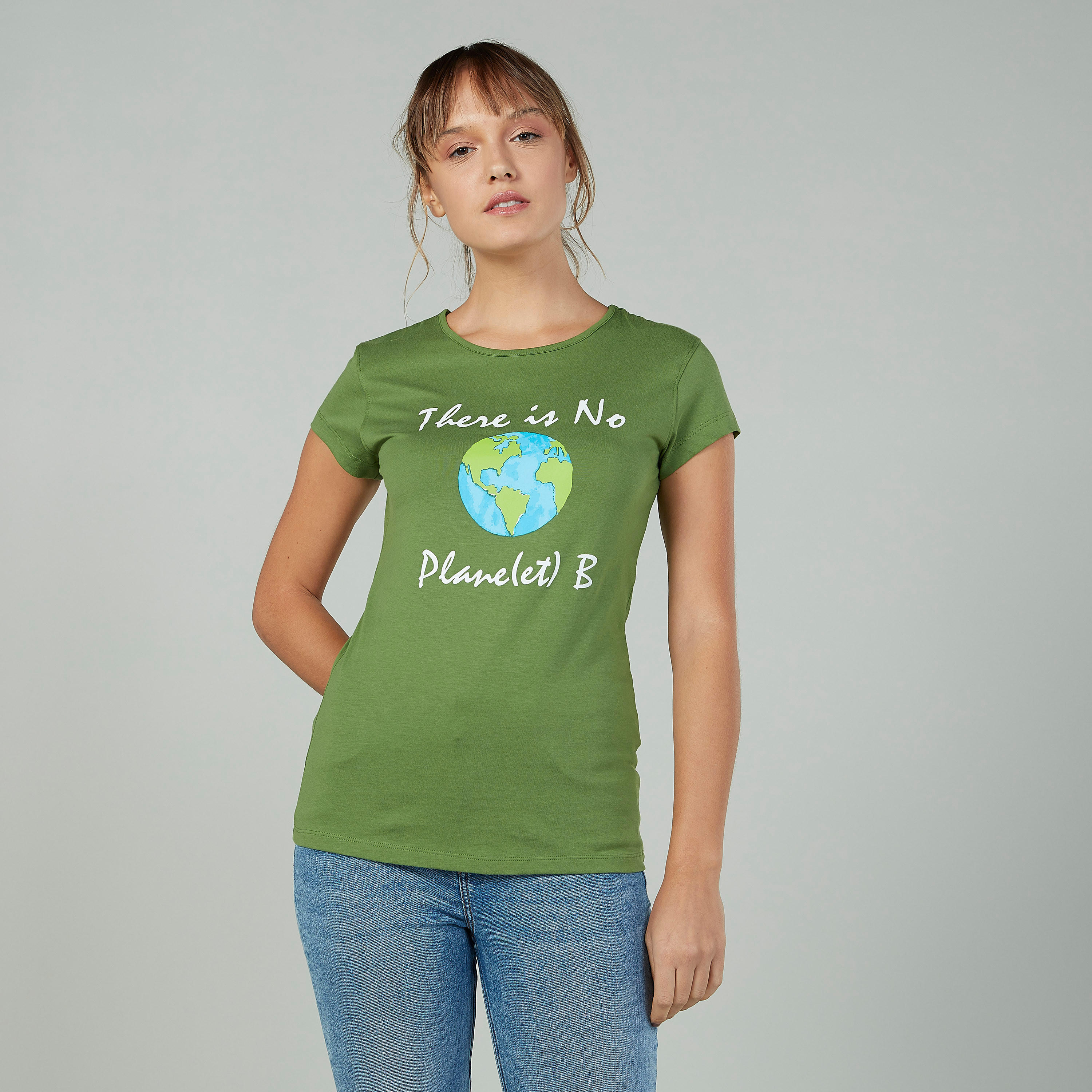 تيشيرت سليم بياقة مستديرة وأكمام كاب وطبعات-women-clothing-tshirts-image-5