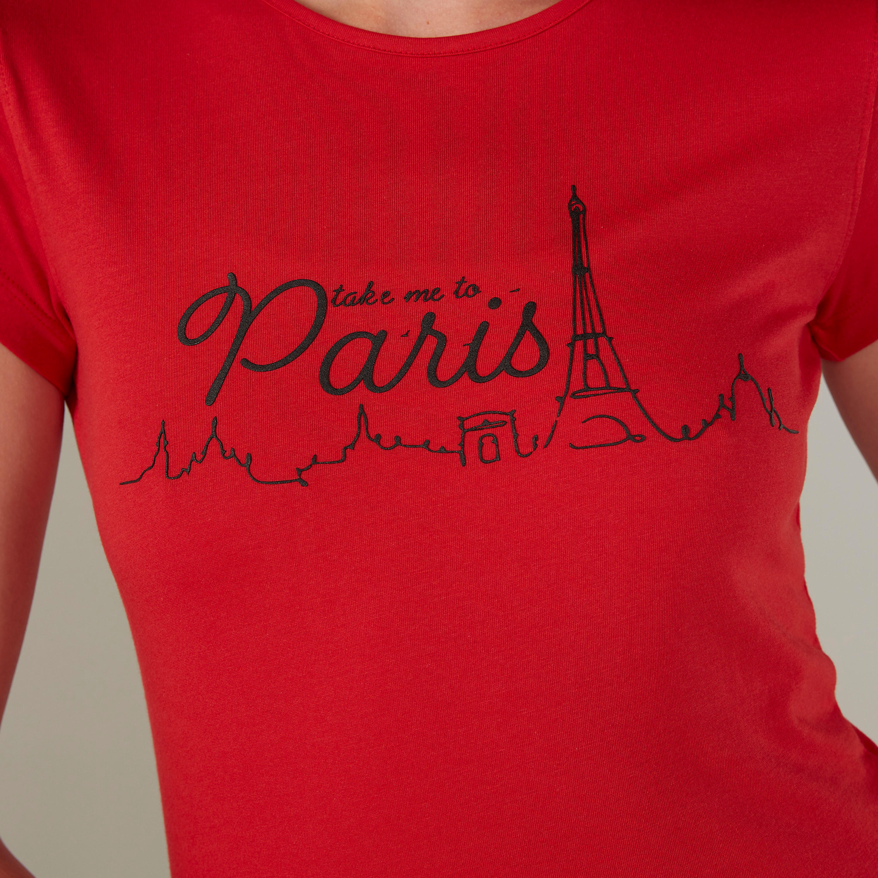 تيشيرت سليم بياقة مستديرة وأكمام كاب وطبعات-women-clothing-tshirts-image-3