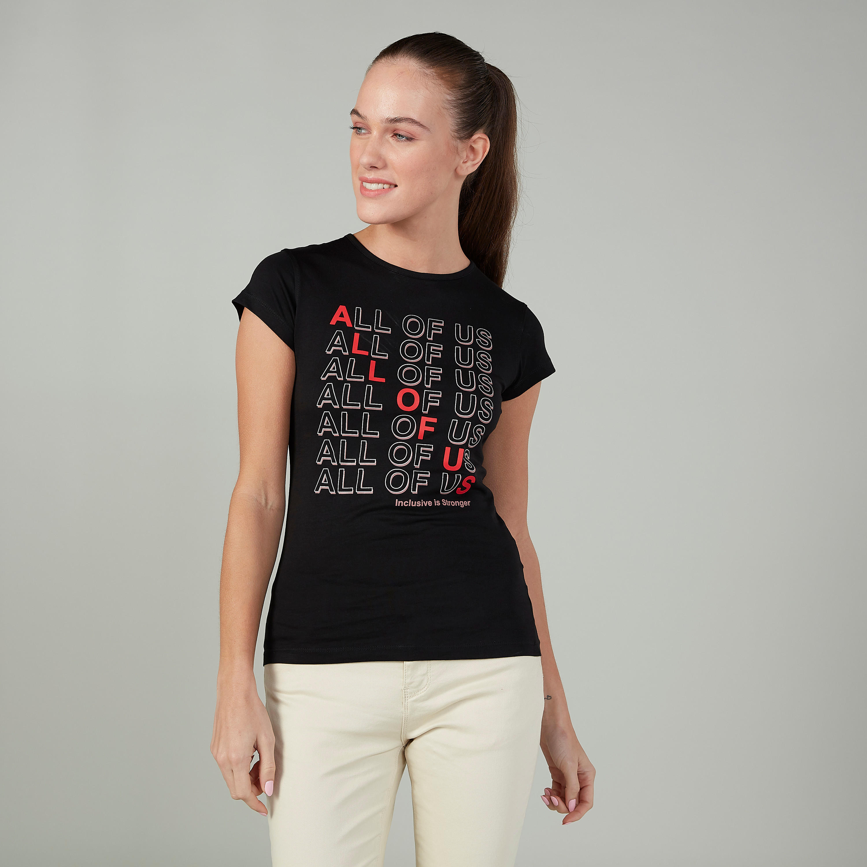 تيشيرت سليم بياقة مستديرة وأكمام كاب وطبعات-women-clothing-tshirts-image-1