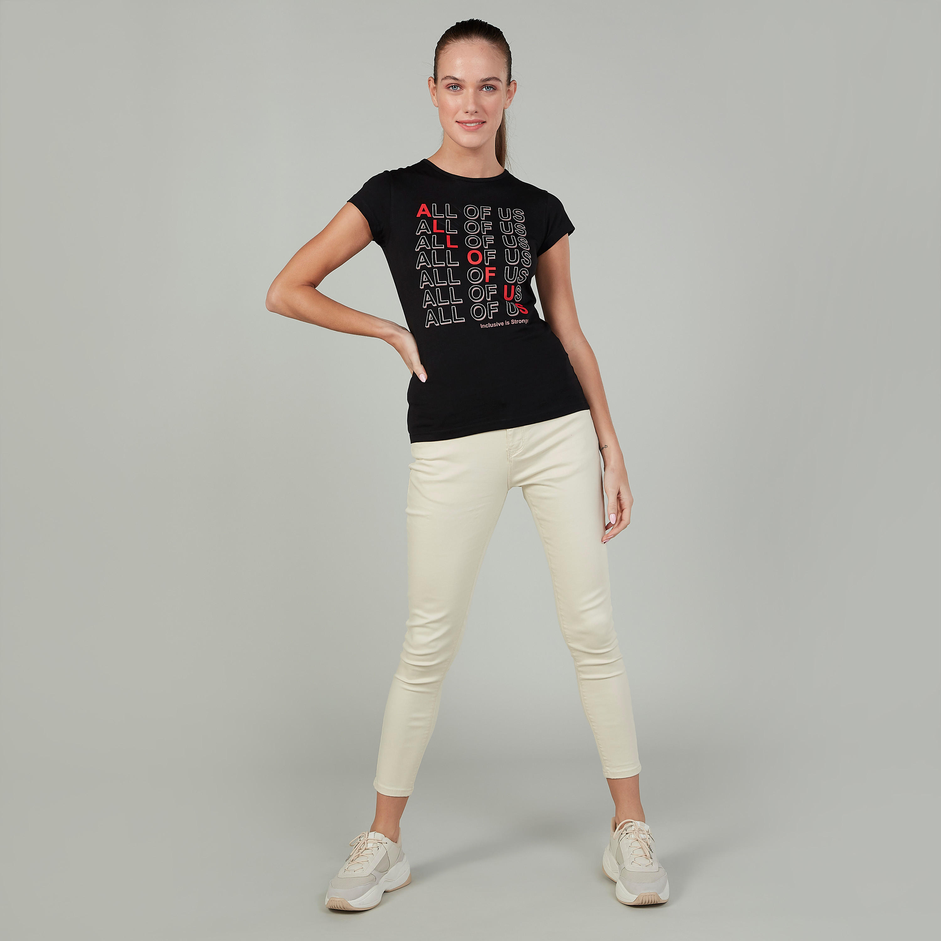 تيشيرت سليم بياقة مستديرة وأكمام كاب وطبعات-women-clothing-tshirts-image-2
