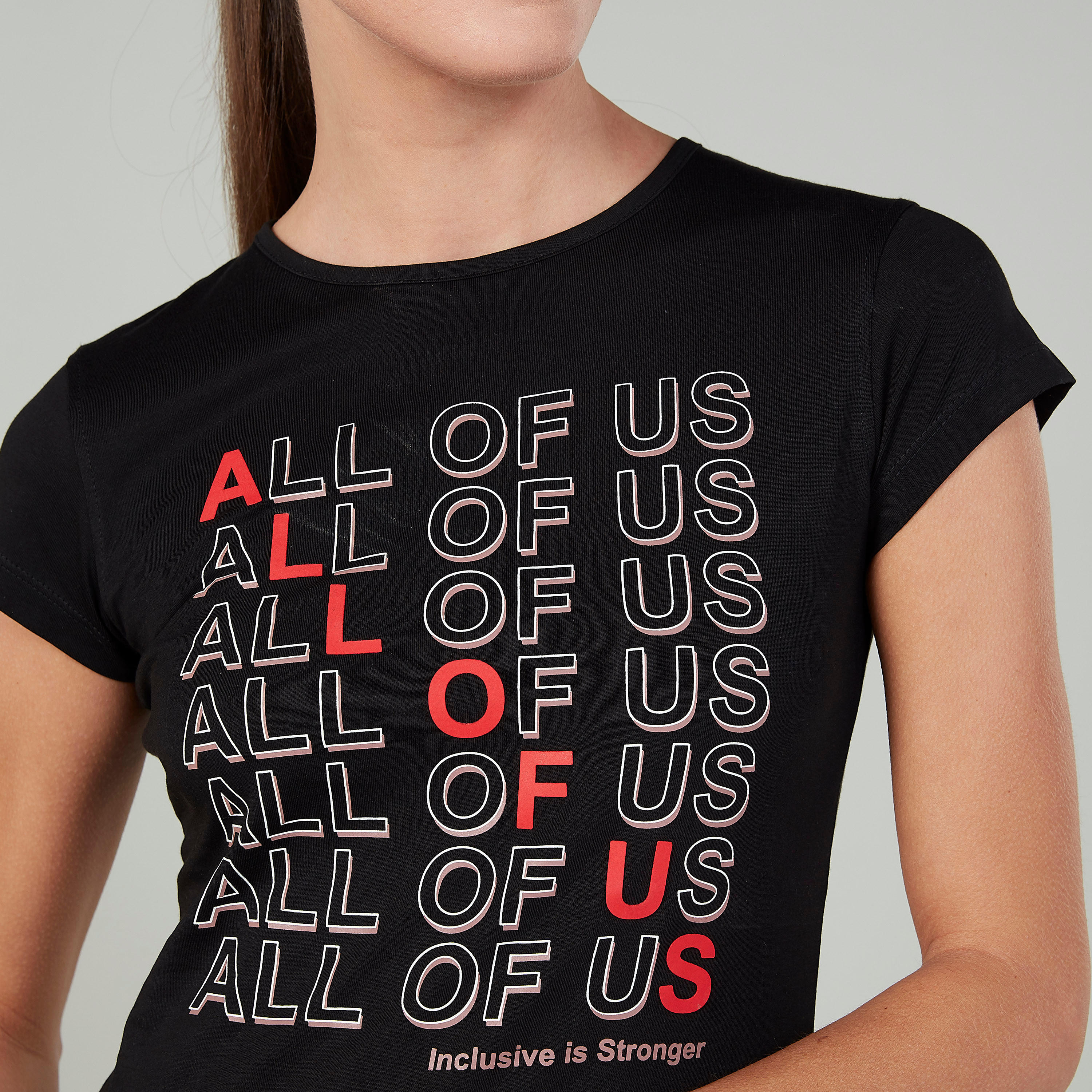 تيشيرت سليم بياقة مستديرة وأكمام كاب وطبعات-women-clothing-tshirts-image-3