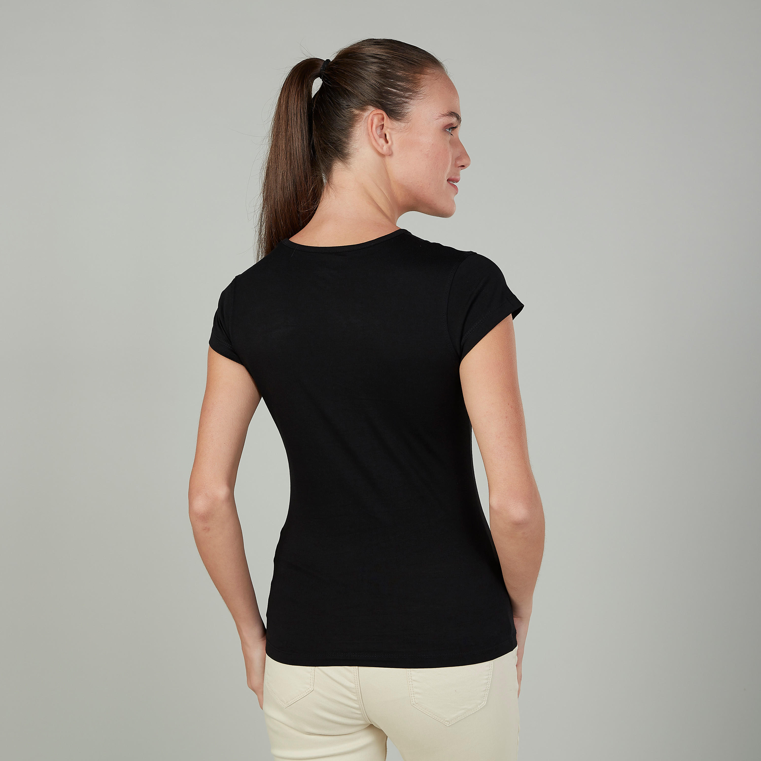 تيشيرت سليم بياقة مستديرة وأكمام كاب وطبعات-women-clothing-tshirts-image-4