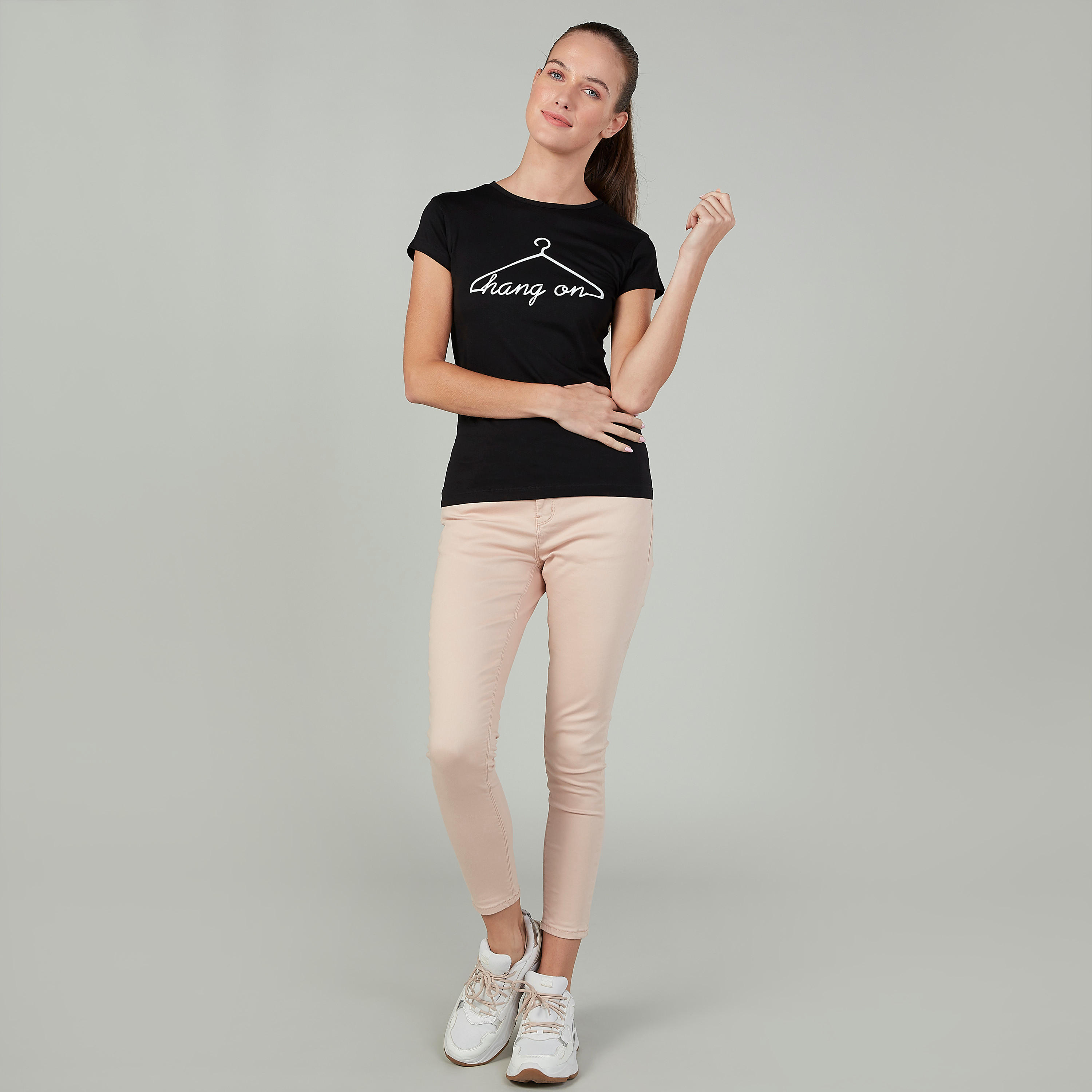 Slim Fit Printed T-shirt with Round Neck and Cap Sleeves-women-clothing-tshirts-image-2