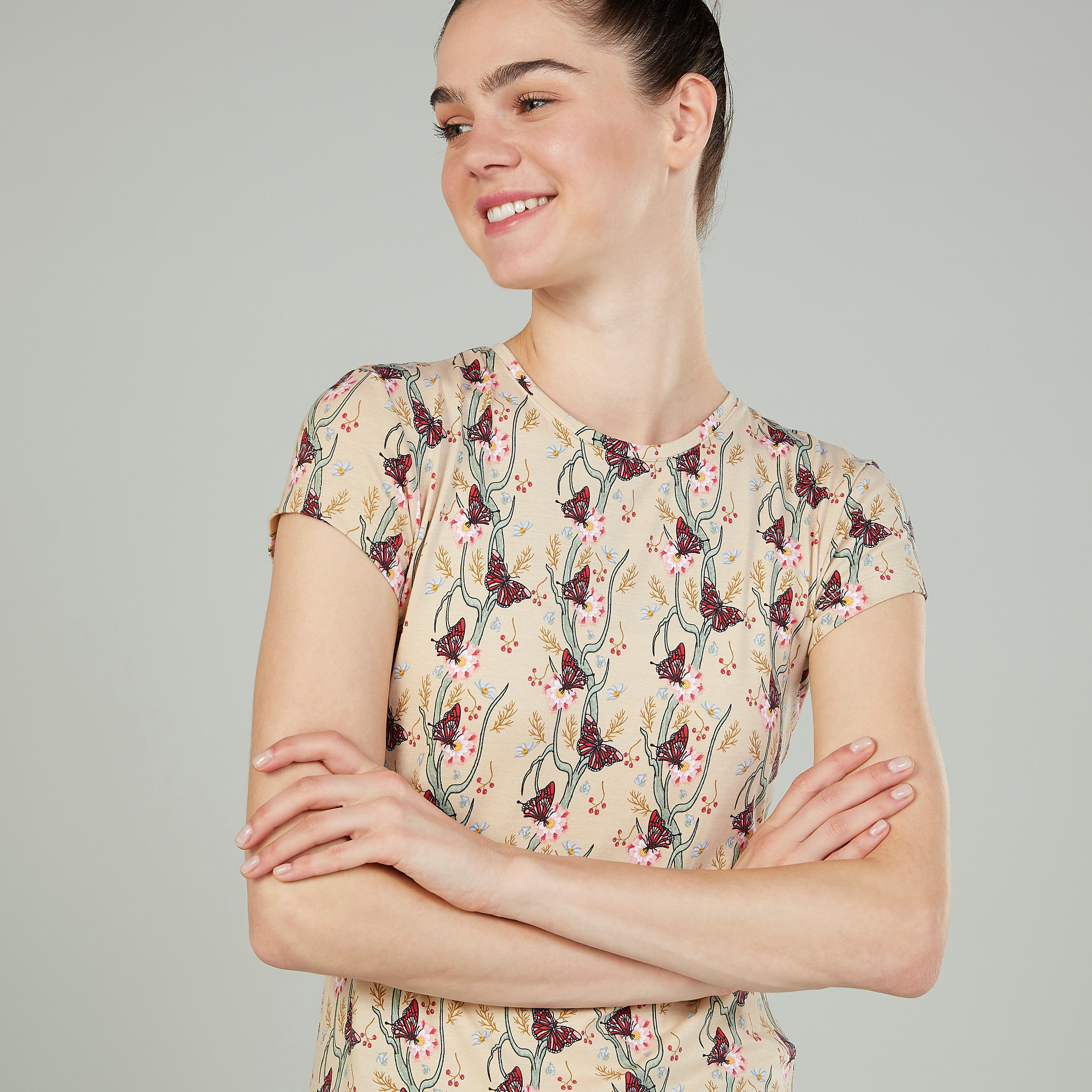 Printed T-shirt with Round Neck and Short Sleeves-women-clothing-tshirts-image-3