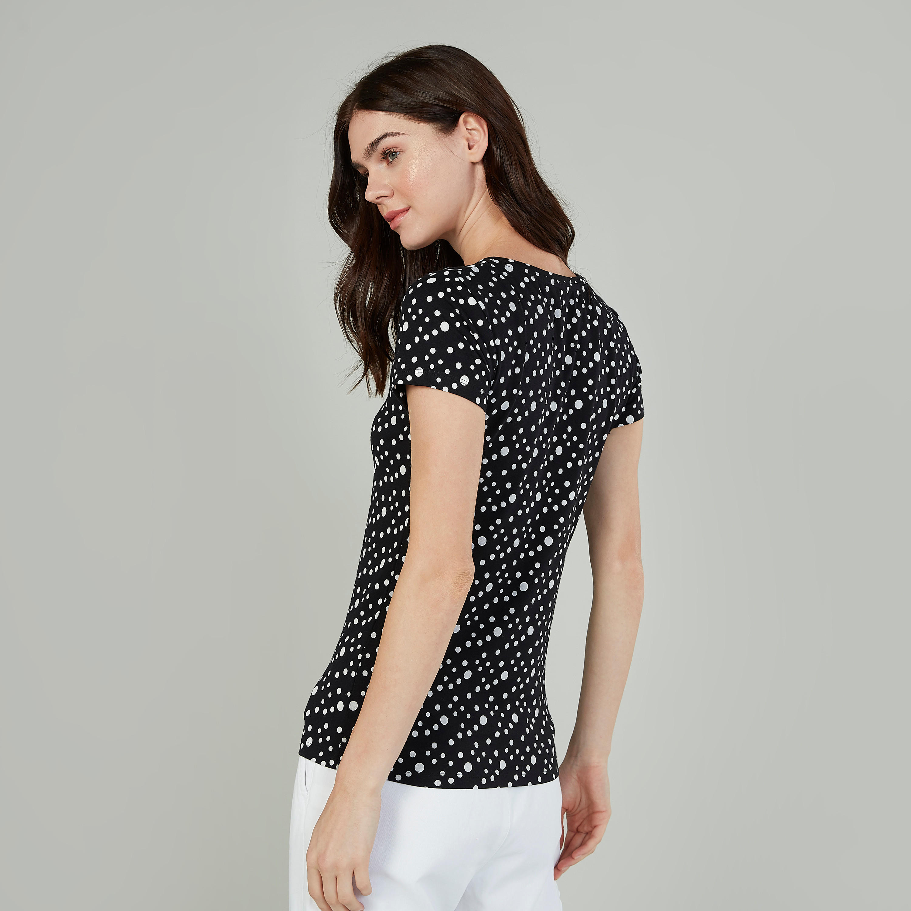 Printed T-shirt with V-neck and Short Sleeves-women-clothing-tshirts-image-4