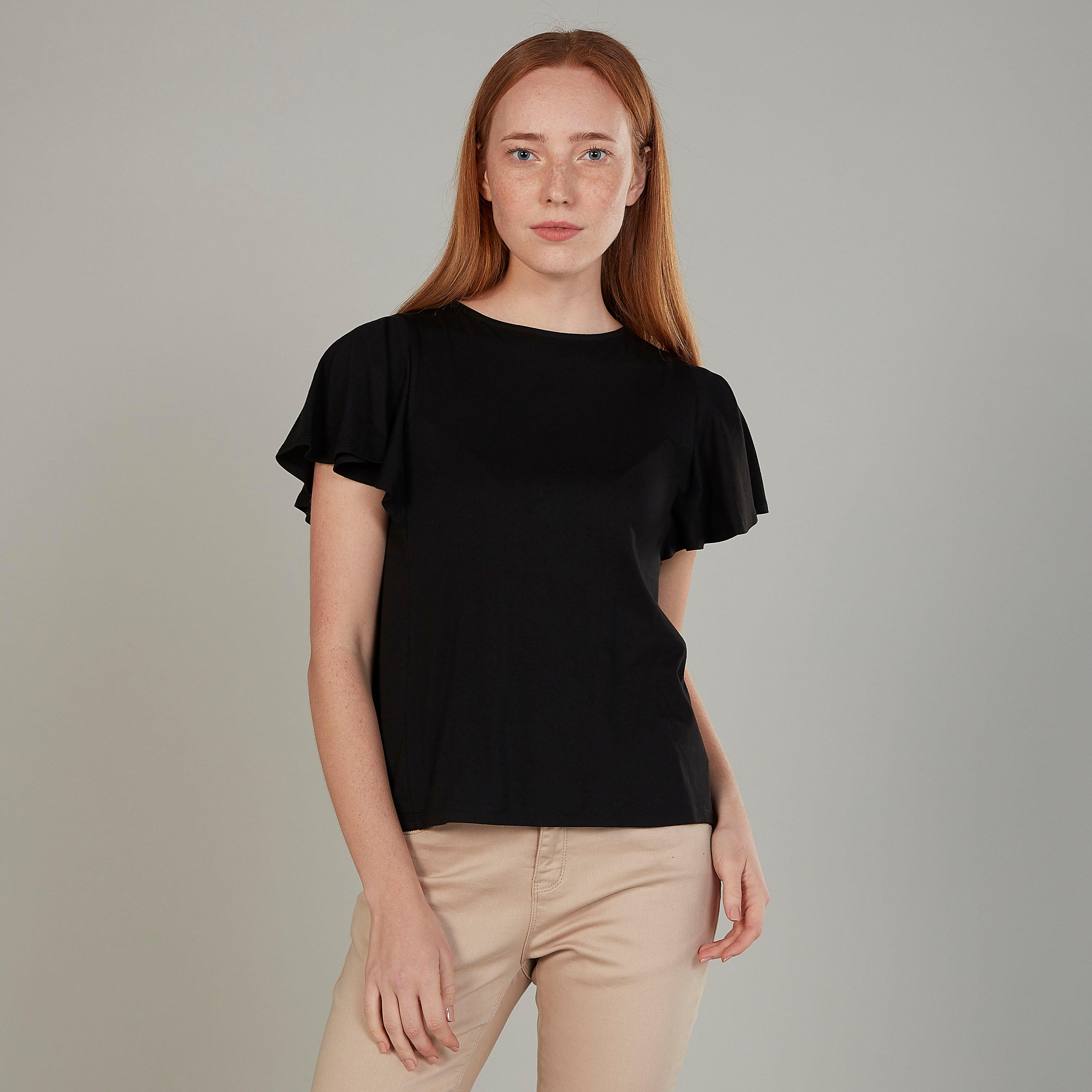 تيشيرت سادة بقصّة سليم وياقة مستديرة وأكمام قصيرة-women-clothing-tshirts-image-1