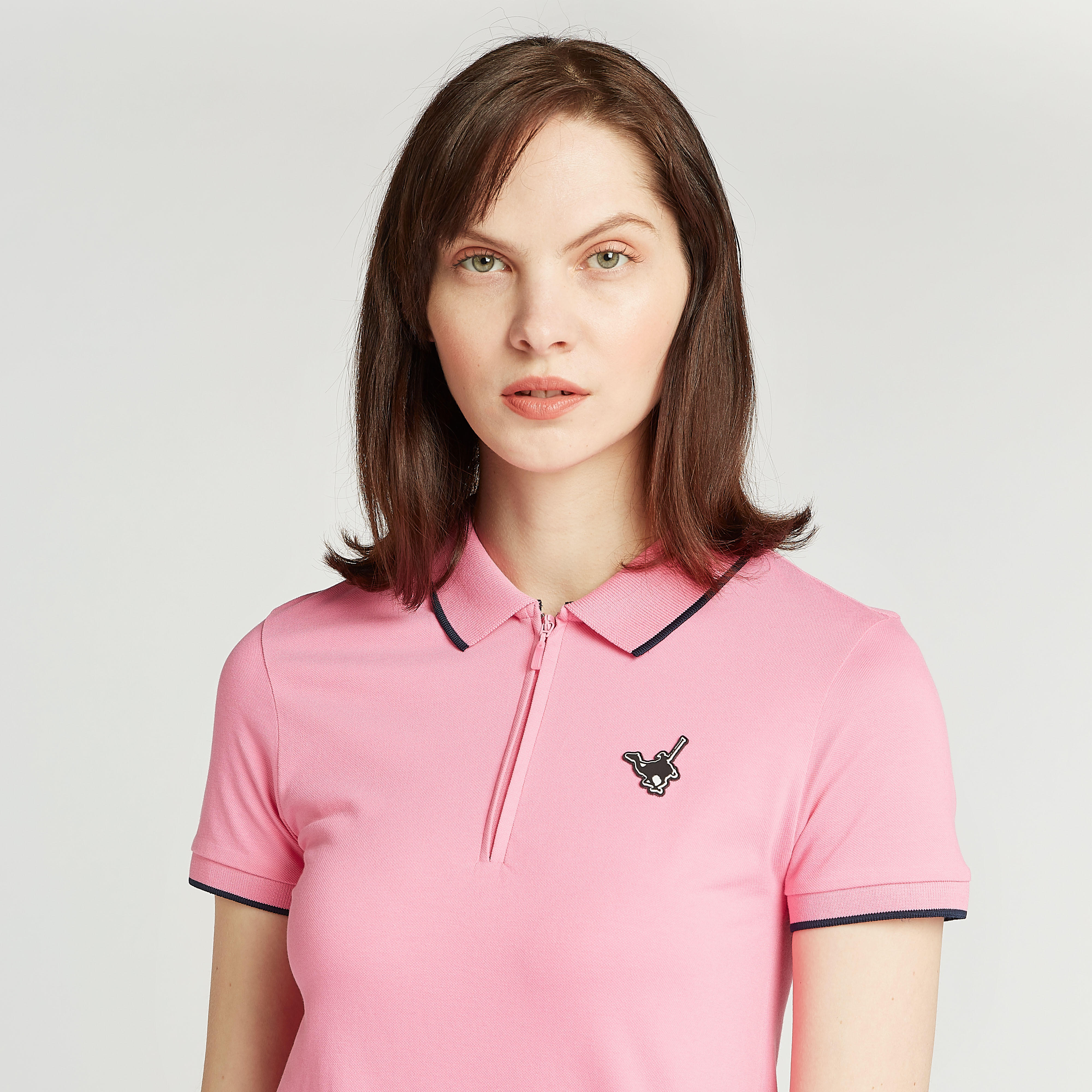 Textured Mini Polo T-Shirt Dress with Short Sleeves and Zip Closure-women-clothing-dresses-image-3