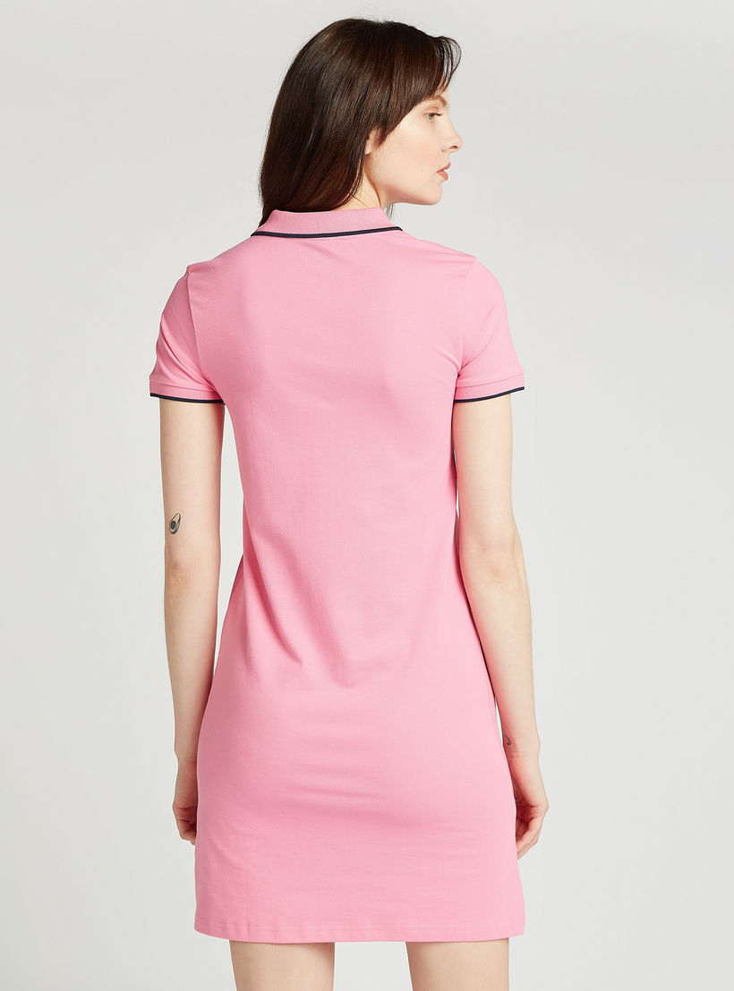 Textured Mini Polo T-Shirt Dress with Short Sleeves and Zip Closure-women-clothing-dresses-image-4