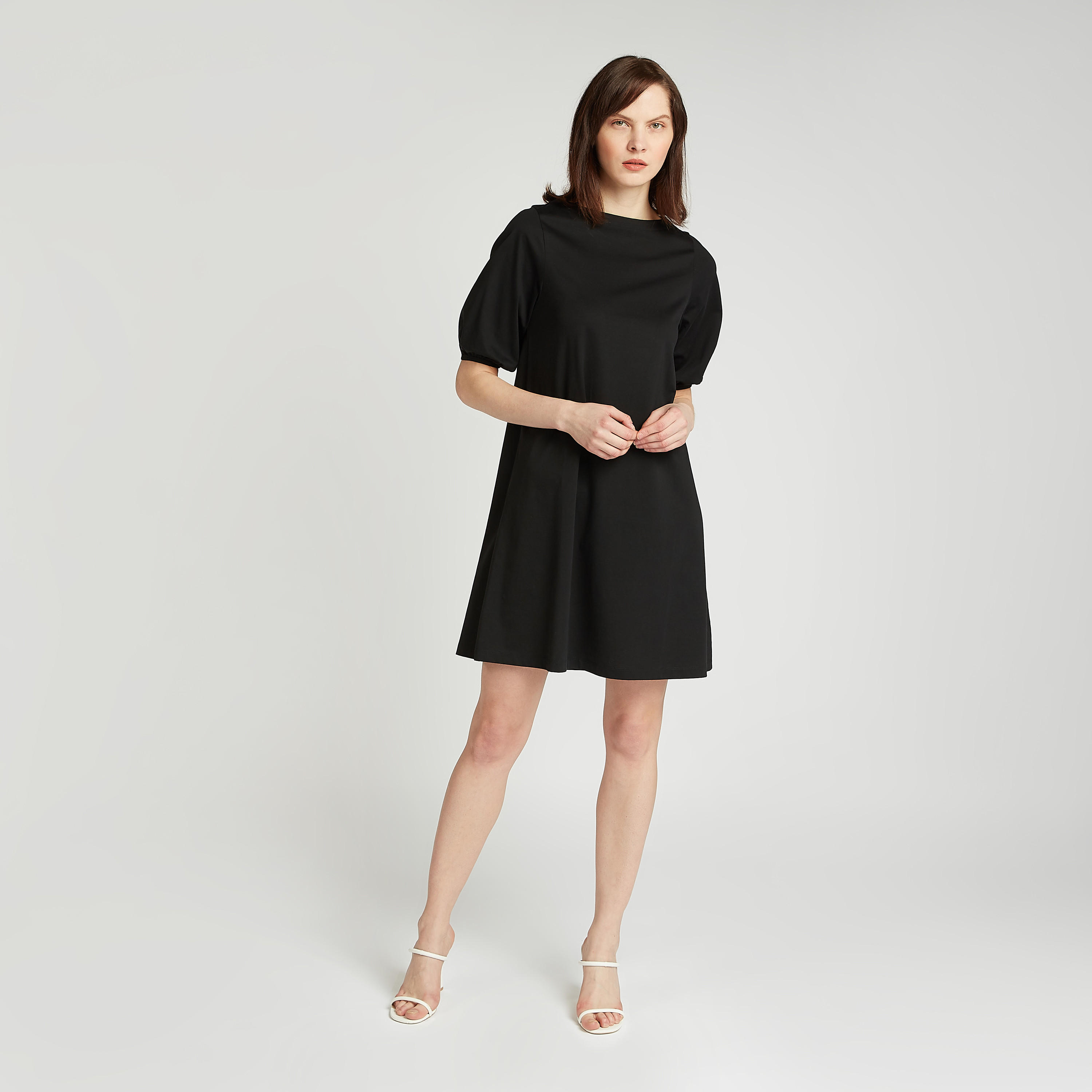 فستان قصير بطبعات بياقة قارب وأكمام قصيرة-women-clothing-dresses-image-2