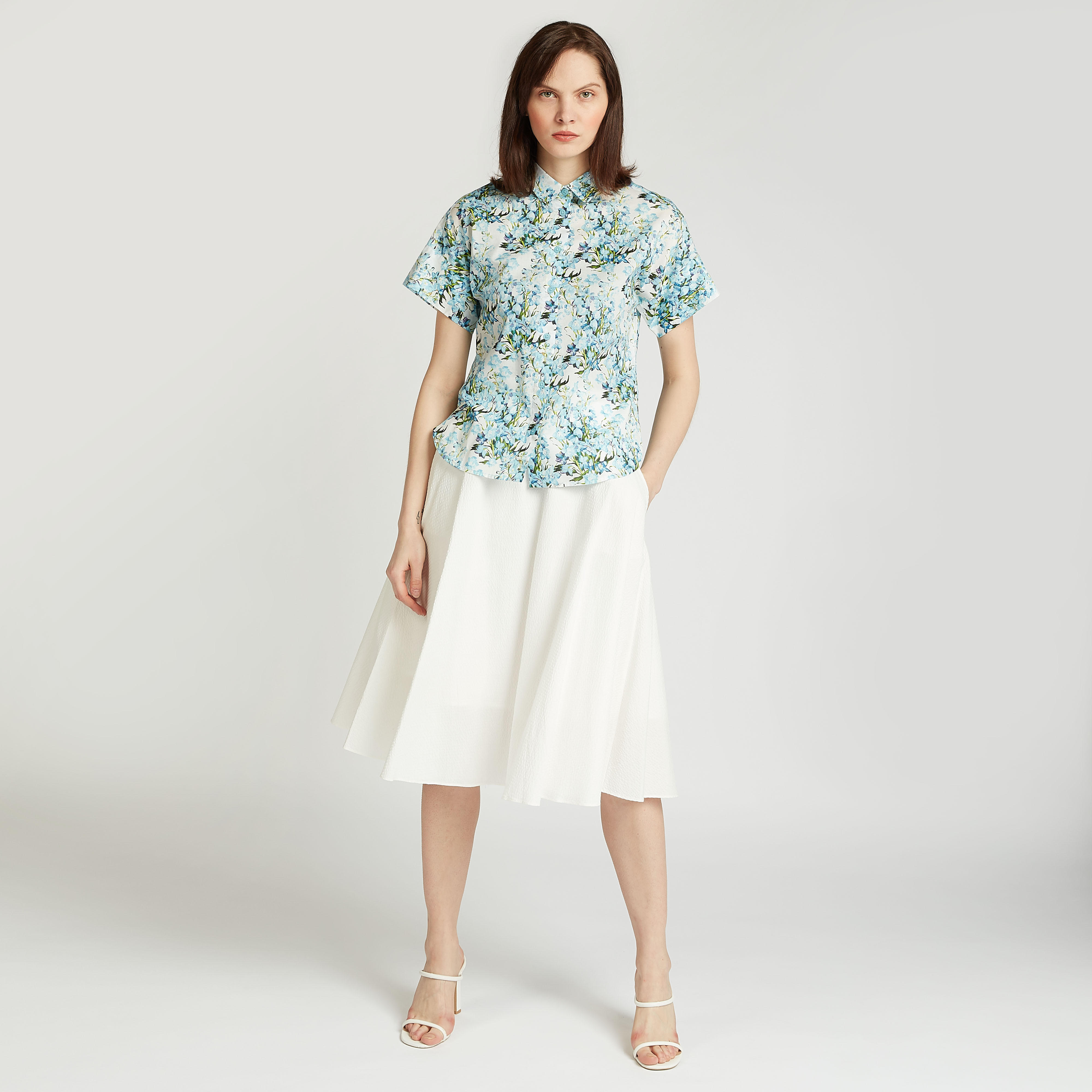 Slim Fit Printed Shirt with Spread Collar and Short Sleeves-women-clothing-shirtsandblouses-shirts-image-2