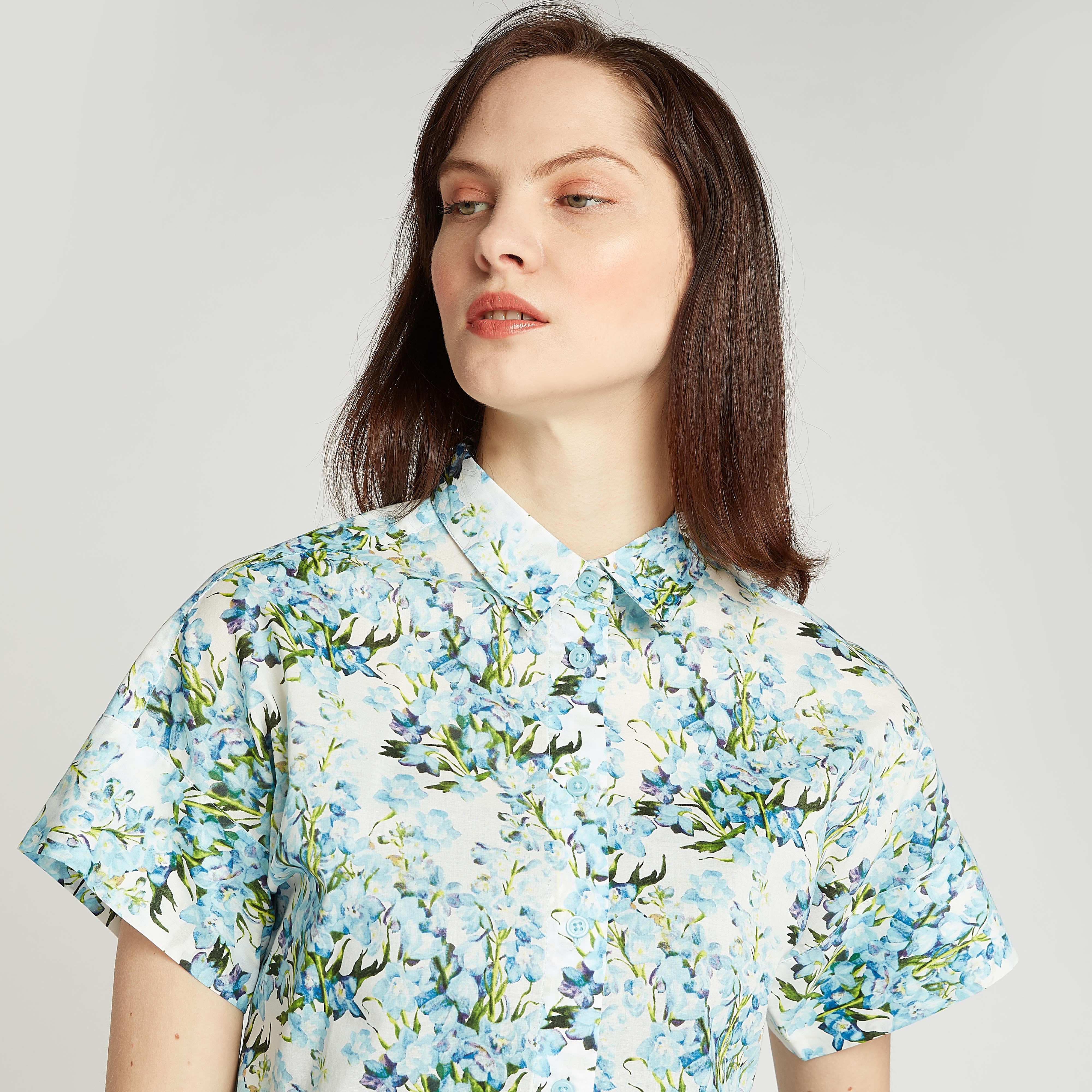 Slim Fit Printed Shirt with Spread Collar and Short Sleeves-women-clothing-shirtsandblouses-shirts-image-3