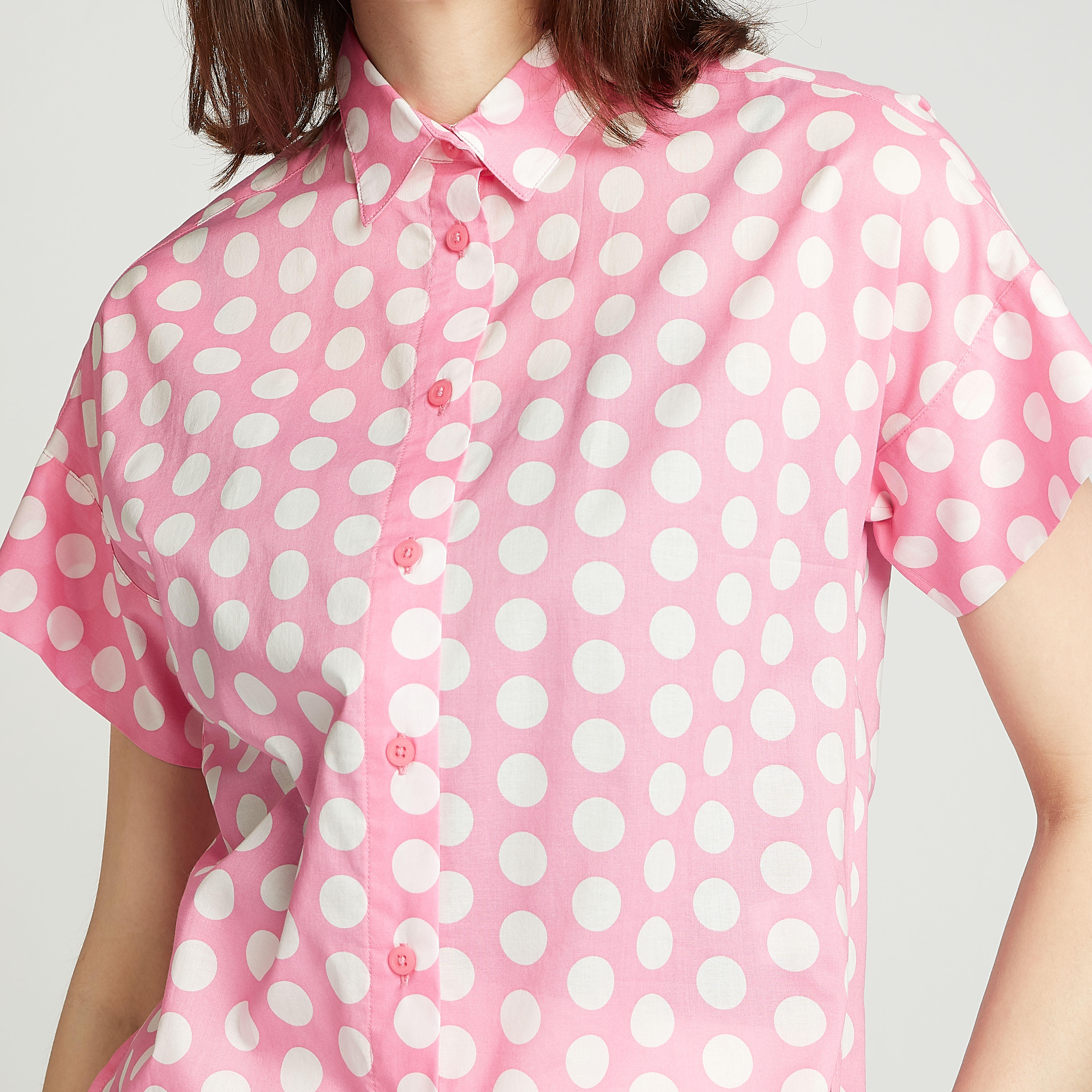 قميص سليم بياقة عاديّة وأكمام قصيرة و طبعات منقّطة-women-clothing-shirtsandblouses-shirts-image-3