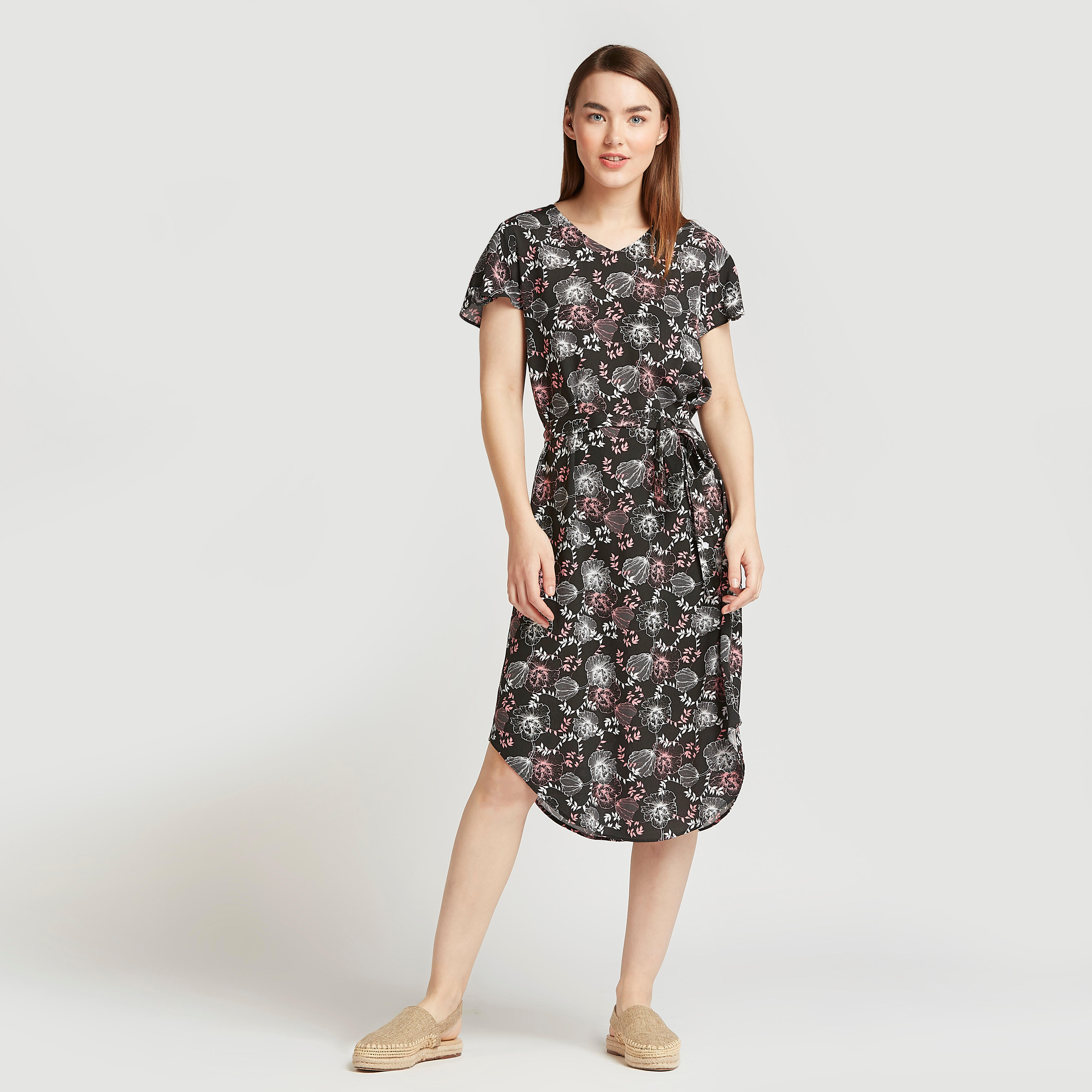 فستان إيه لاين ميدي بطبعات مع ياقة V وأربطة-women-clothing-dresses-image-2