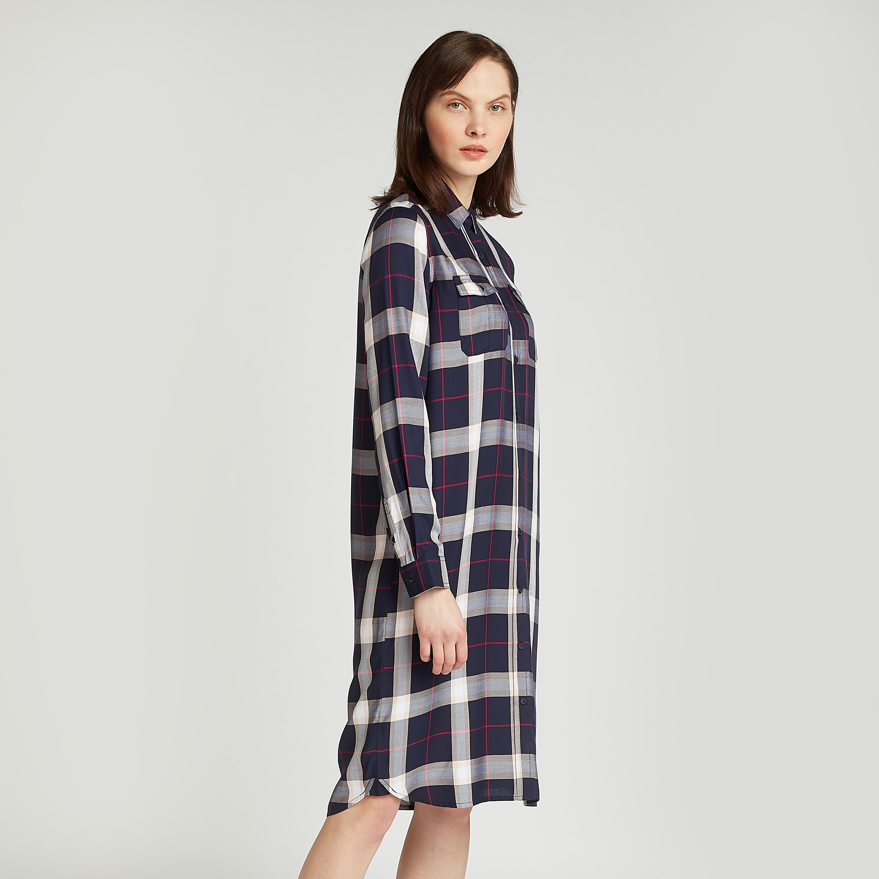 تونيك كاروهات بأكمام طويلة وجيوب بطيّة-women-clothing-shirtsandblouses-blouses-image-1