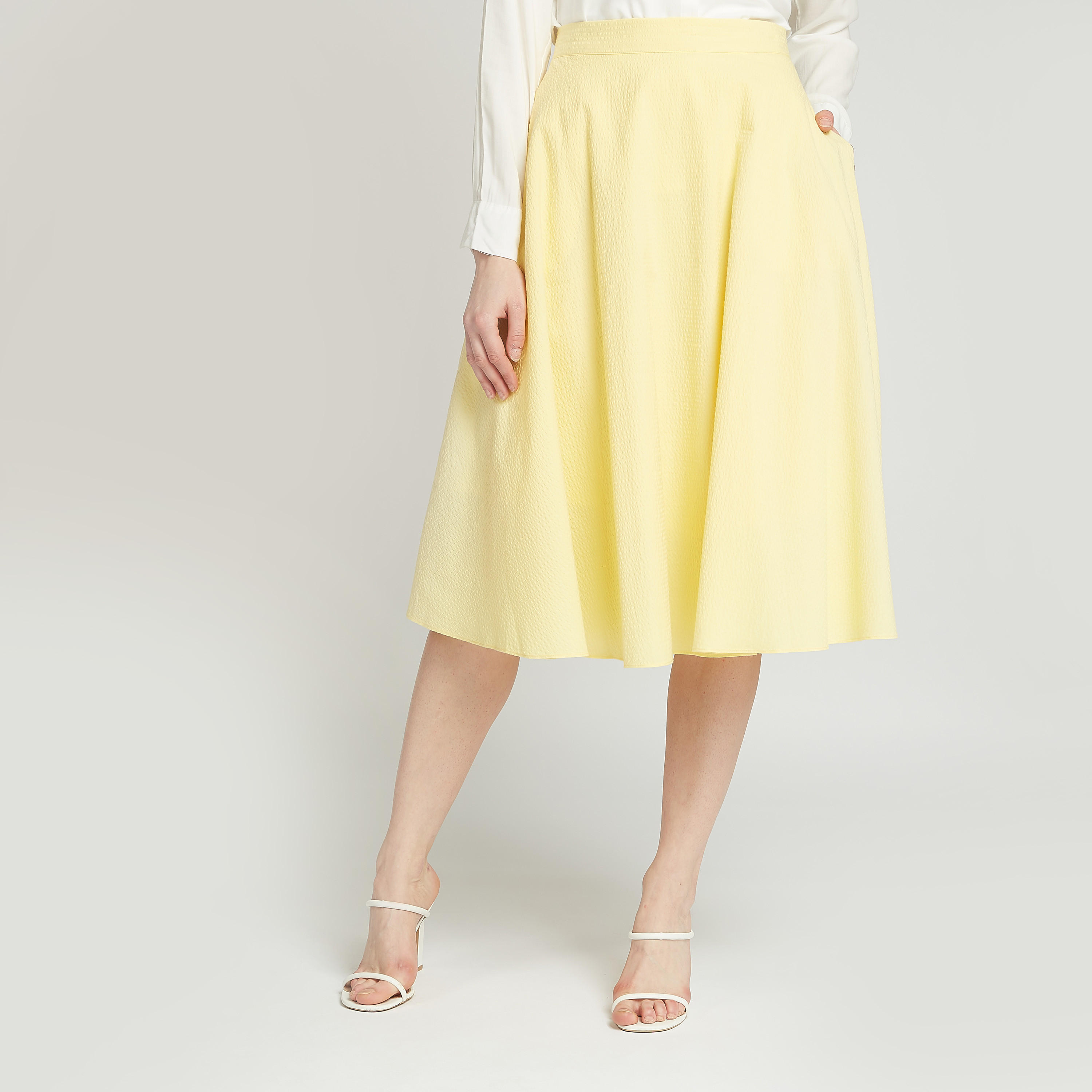 Solid Midi A-line Skirt with Pocket Detail and Elasticised Waistband-women-clothing-bottoms-skirts-image-1