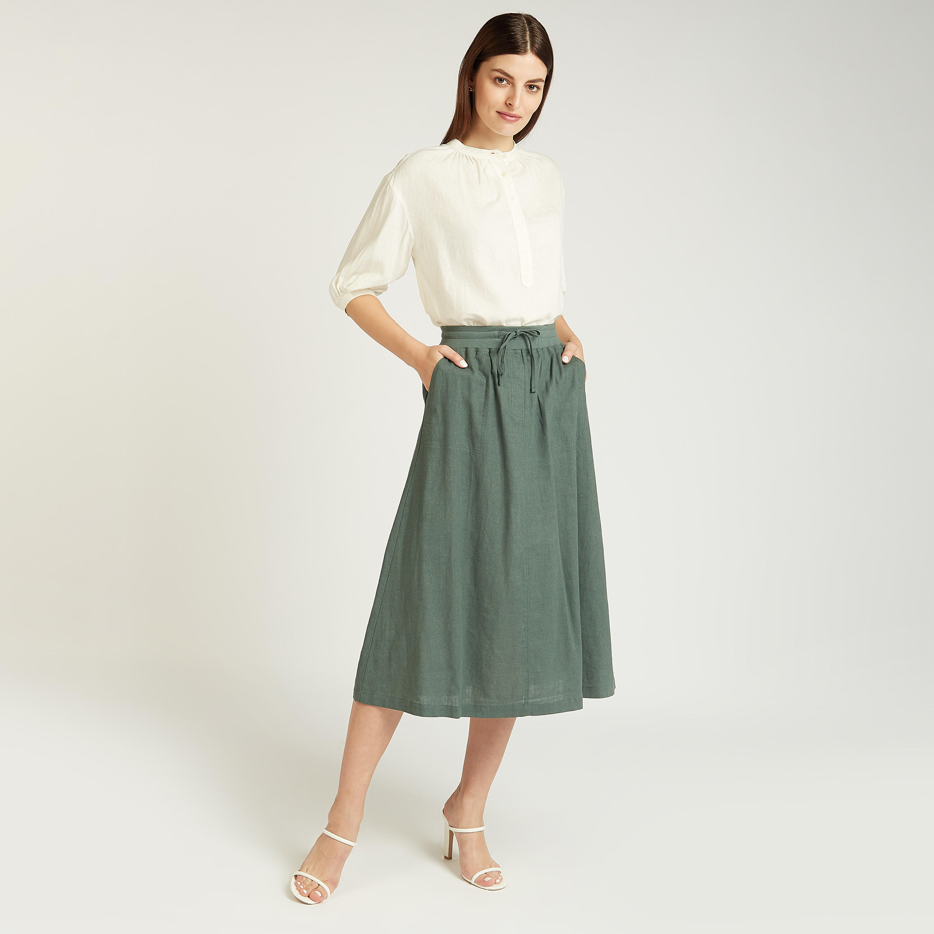 Slim Fit Solid Top with Mandarin Collar and 3/4 Sleeves-women-clothing-shirtsandblouses-blouses-image-2