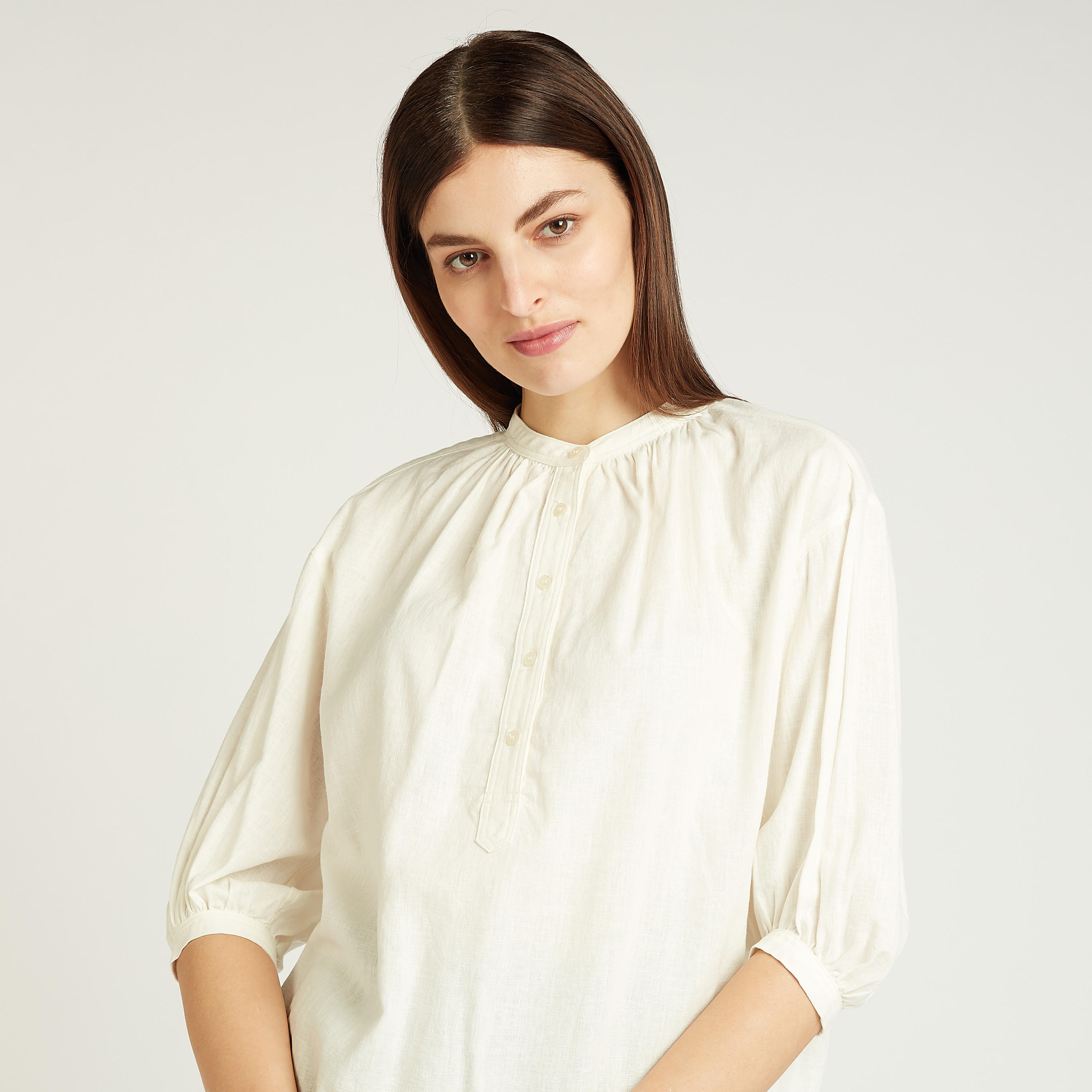 Slim Fit Solid Top with Mandarin Collar and 3/4 Sleeves-women-clothing-shirtsandblouses-blouses-image-3