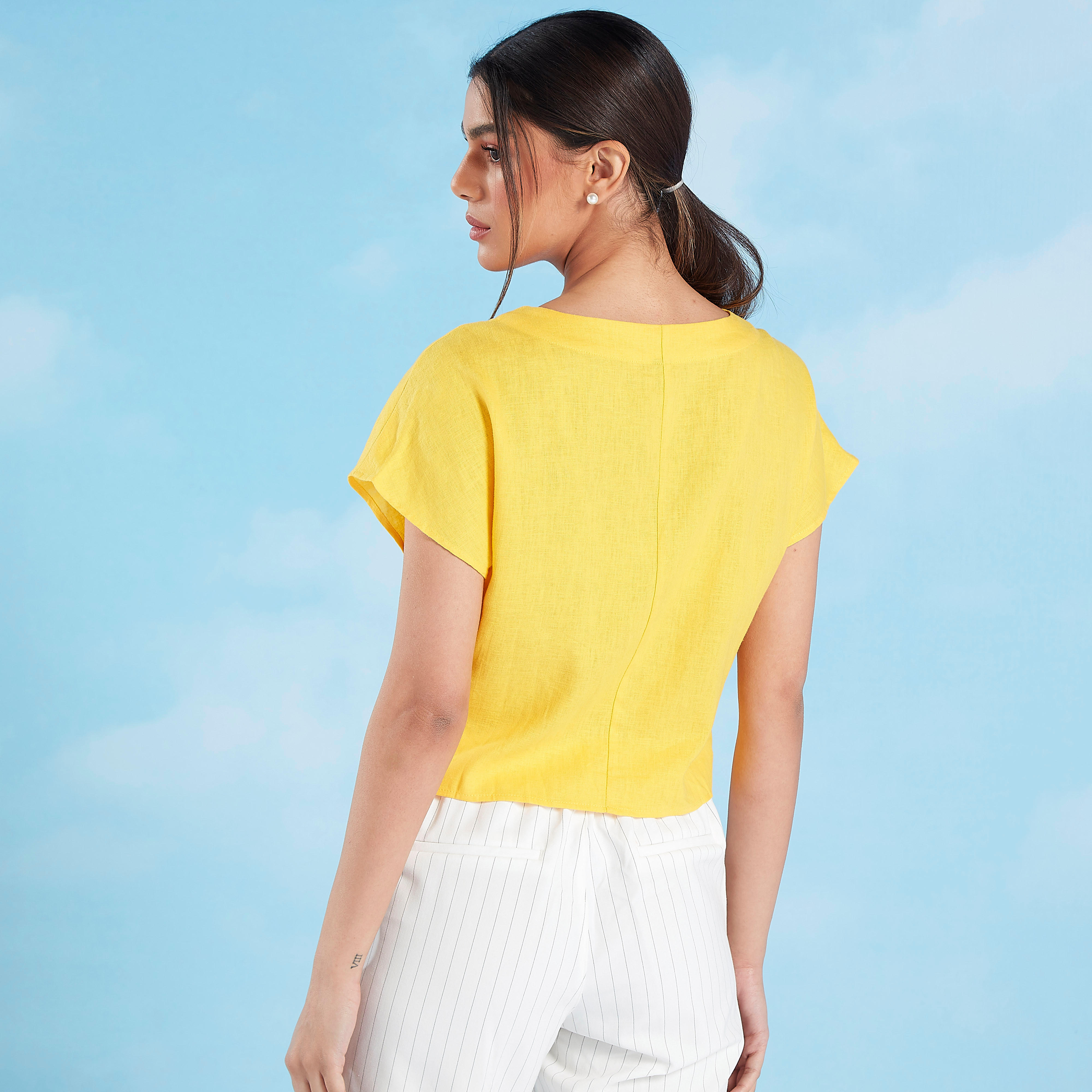 قميص سادة بقصة سليم بياقة V واكمام متمدّدة-women-clothing-shirtsandblouses-shirts-image-5