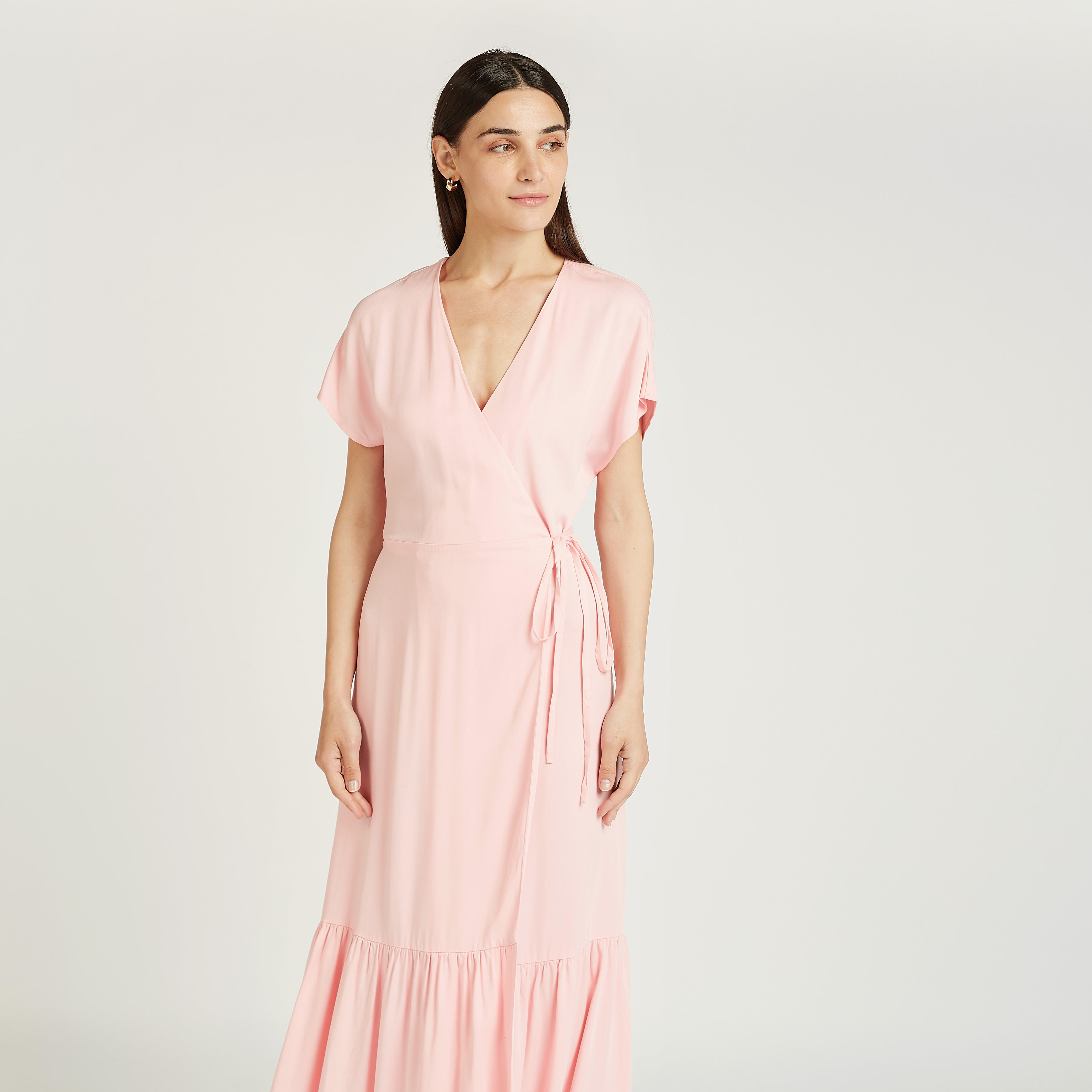 Solid Midi Dress with V-neck and Tie Ups-women-clothing-dresses-image-2