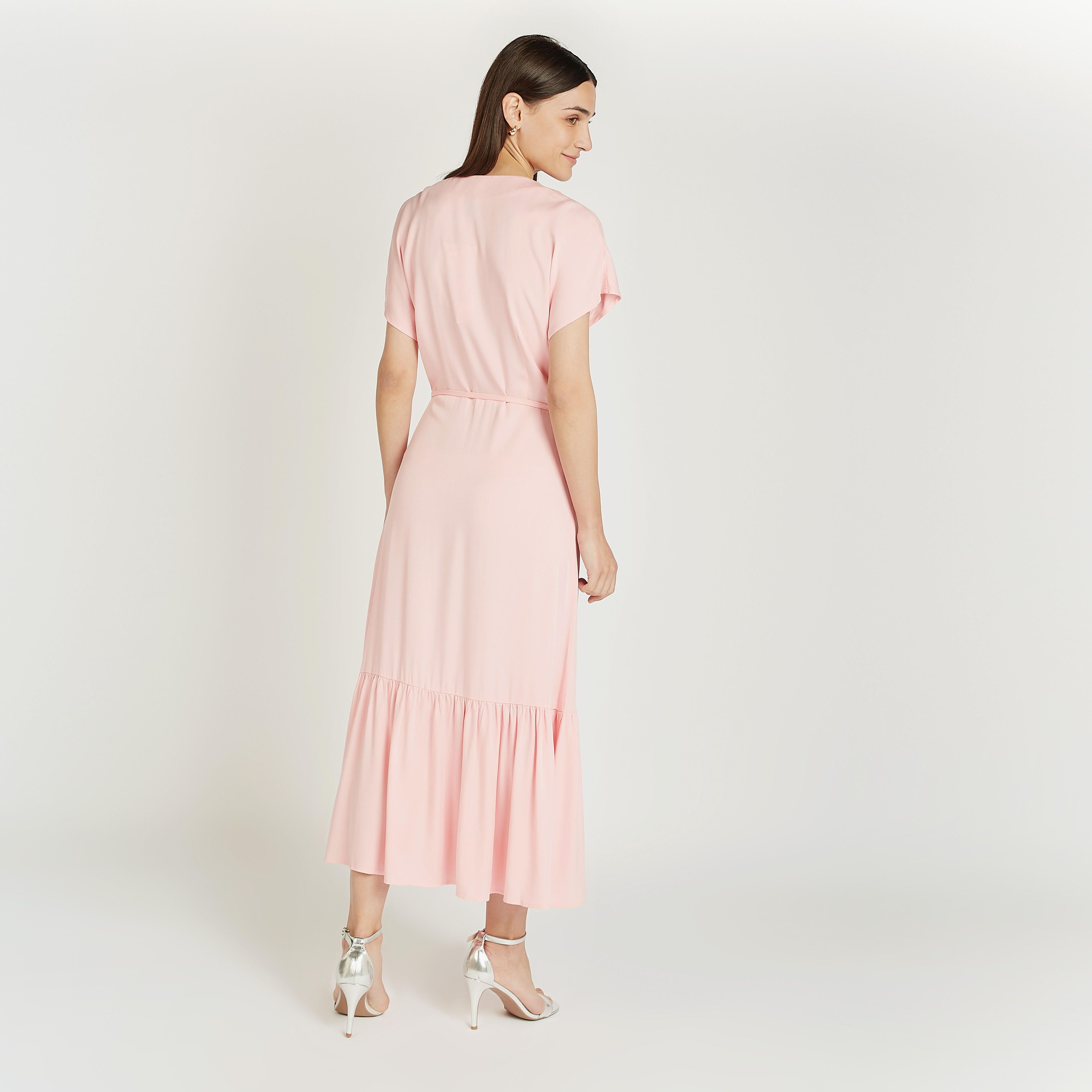 Solid Midi Dress with V-neck and Tie Ups-women-clothing-dresses-image-3