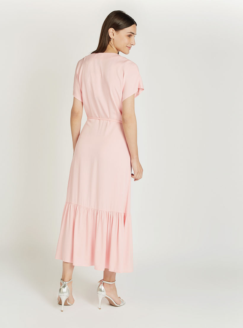 Solid Midi Dress with V-neck and Tie Ups-women-clothing-dresses-image-3
