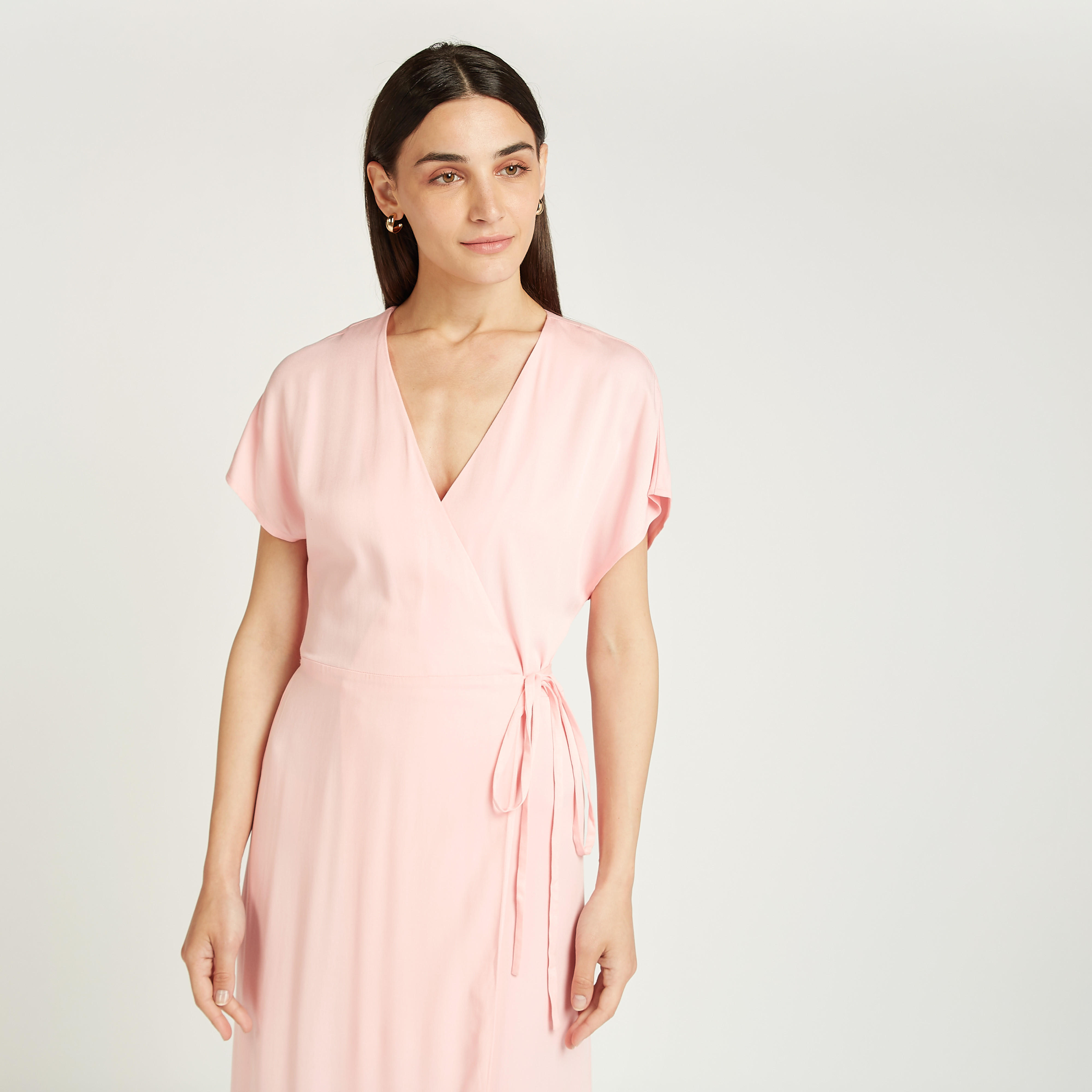 Solid Midi Dress with V-neck and Tie Ups-women-clothing-dresses-image-4