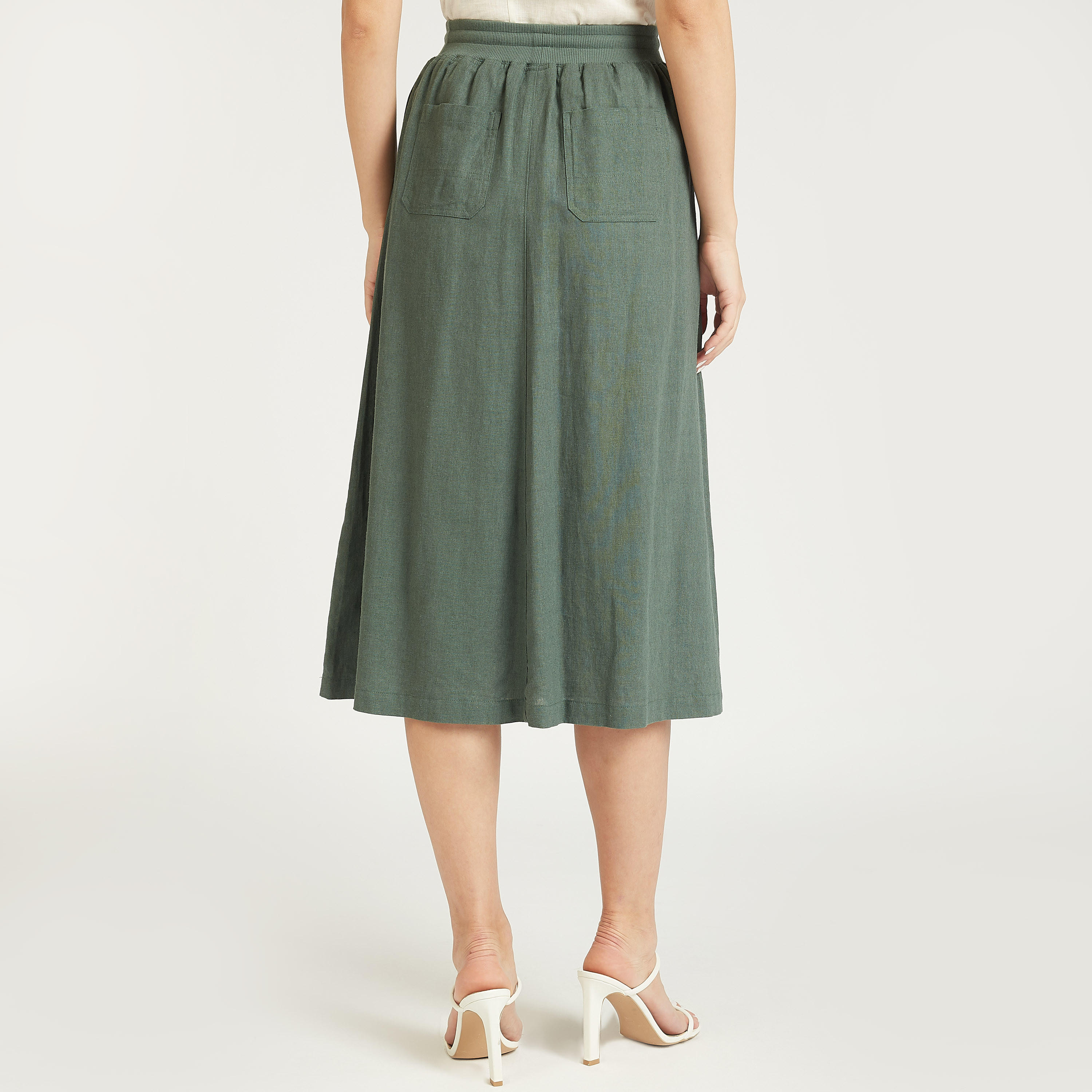 Slim Fit Solid Midi Skirt with Pocket Detail and Drawstring-women-clothing-bottoms-skirts-image-4