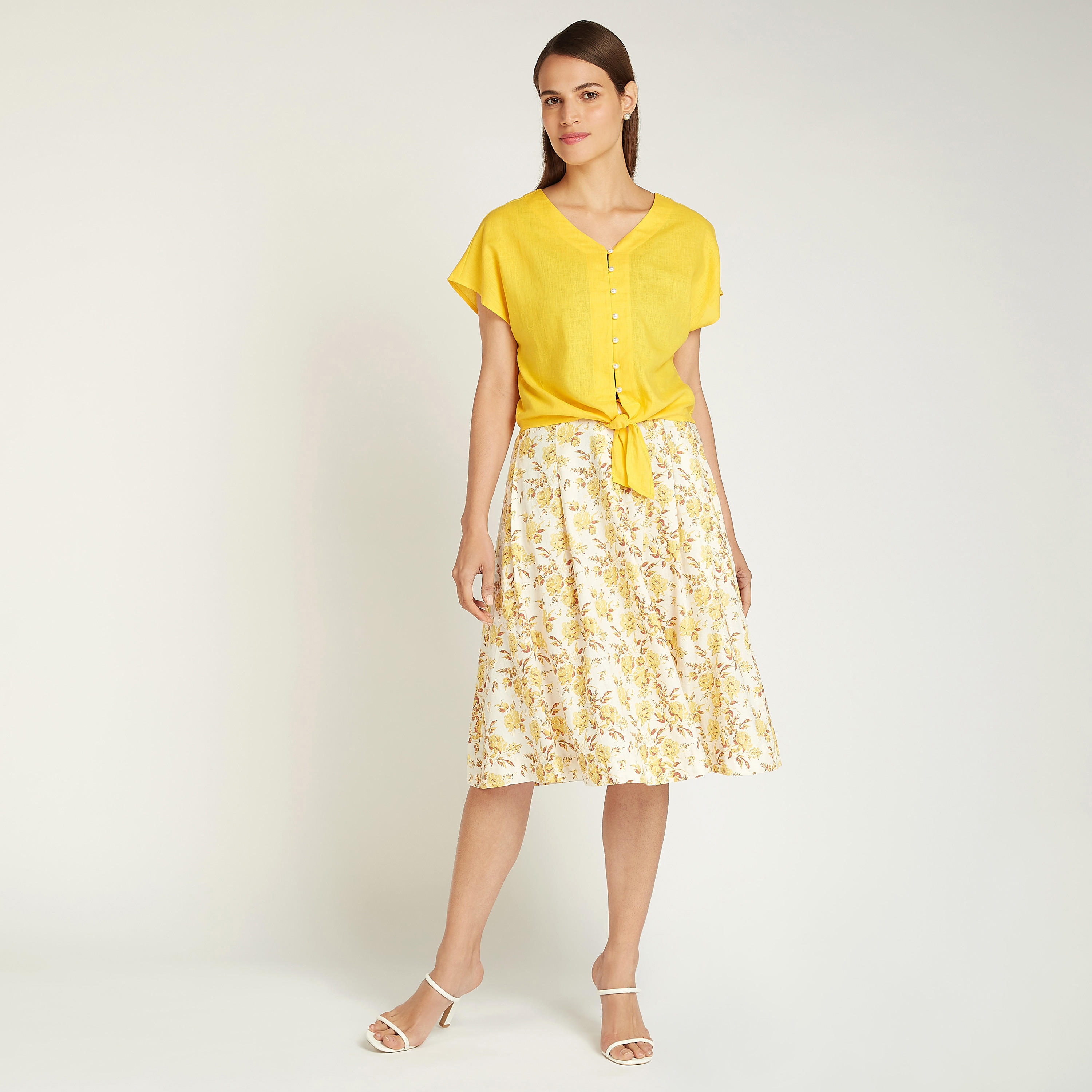 تنورة إيه لاين متوسطة الطول بخصر مطّاطي وطبعات زهرية-women-clothing-bottoms-skirts-image-2