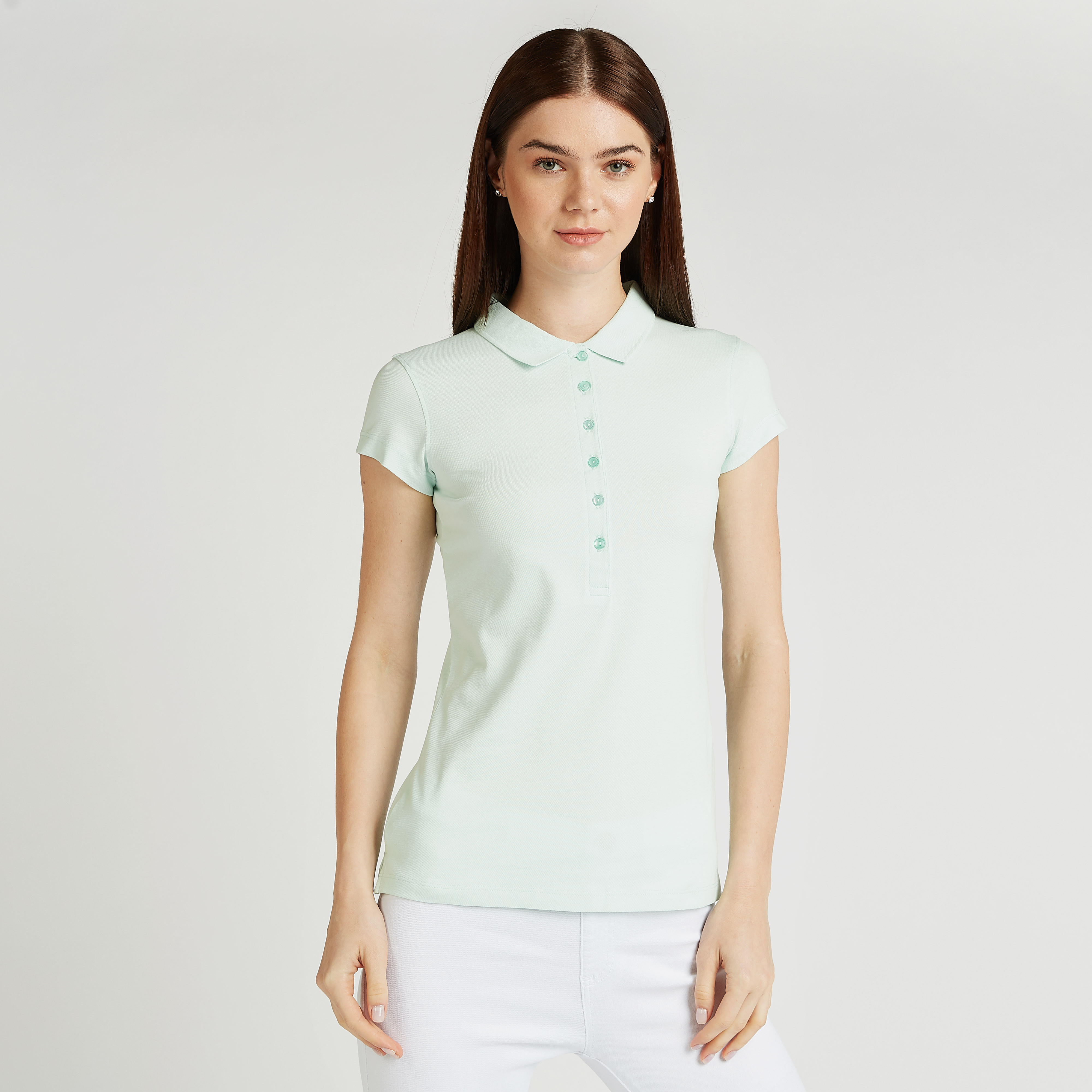 Solid Polo T-shirt with Cap Sleeves-women-clothing-tshirts-image-1