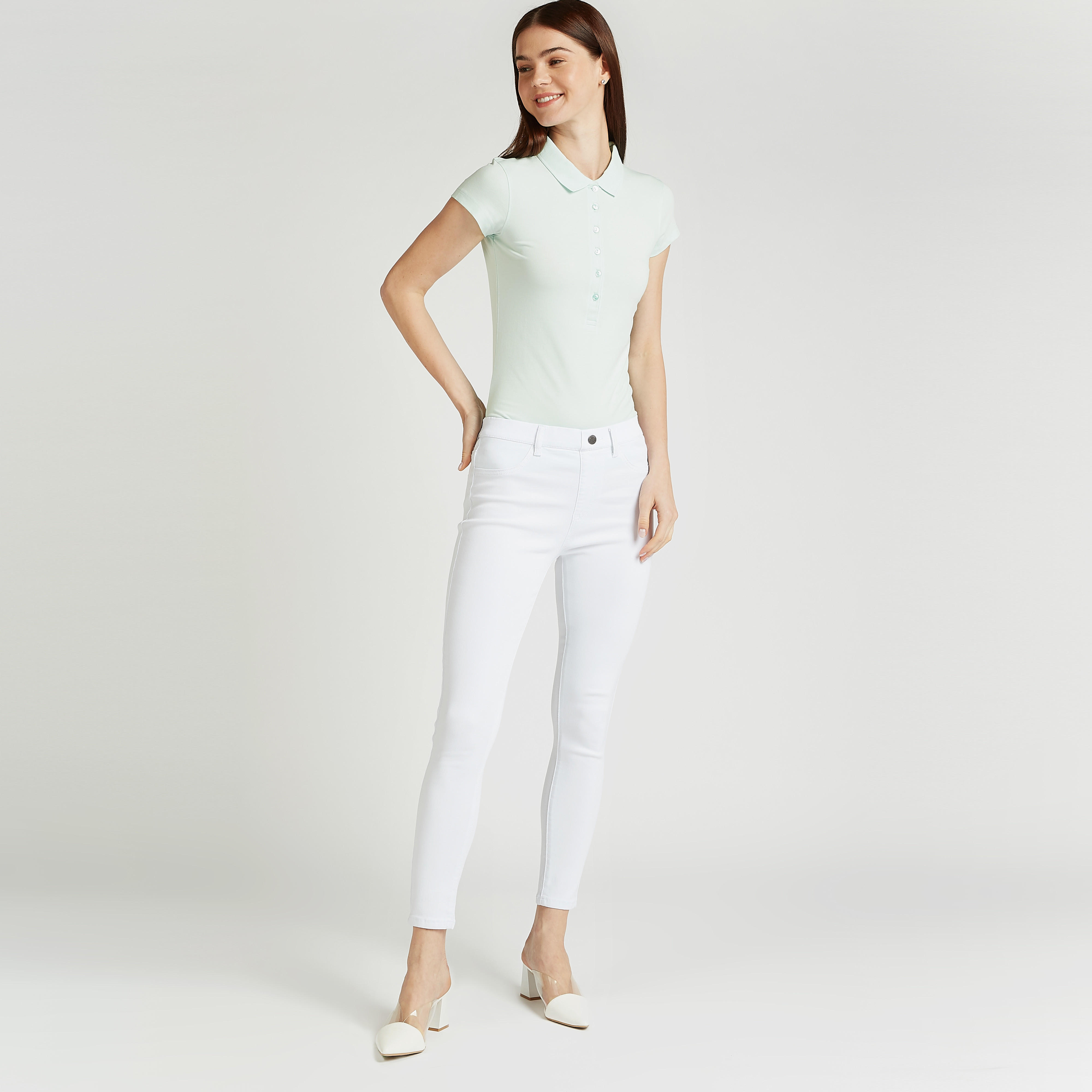 Solid Polo T-shirt with Cap Sleeves-women-clothing-tshirts-image-2