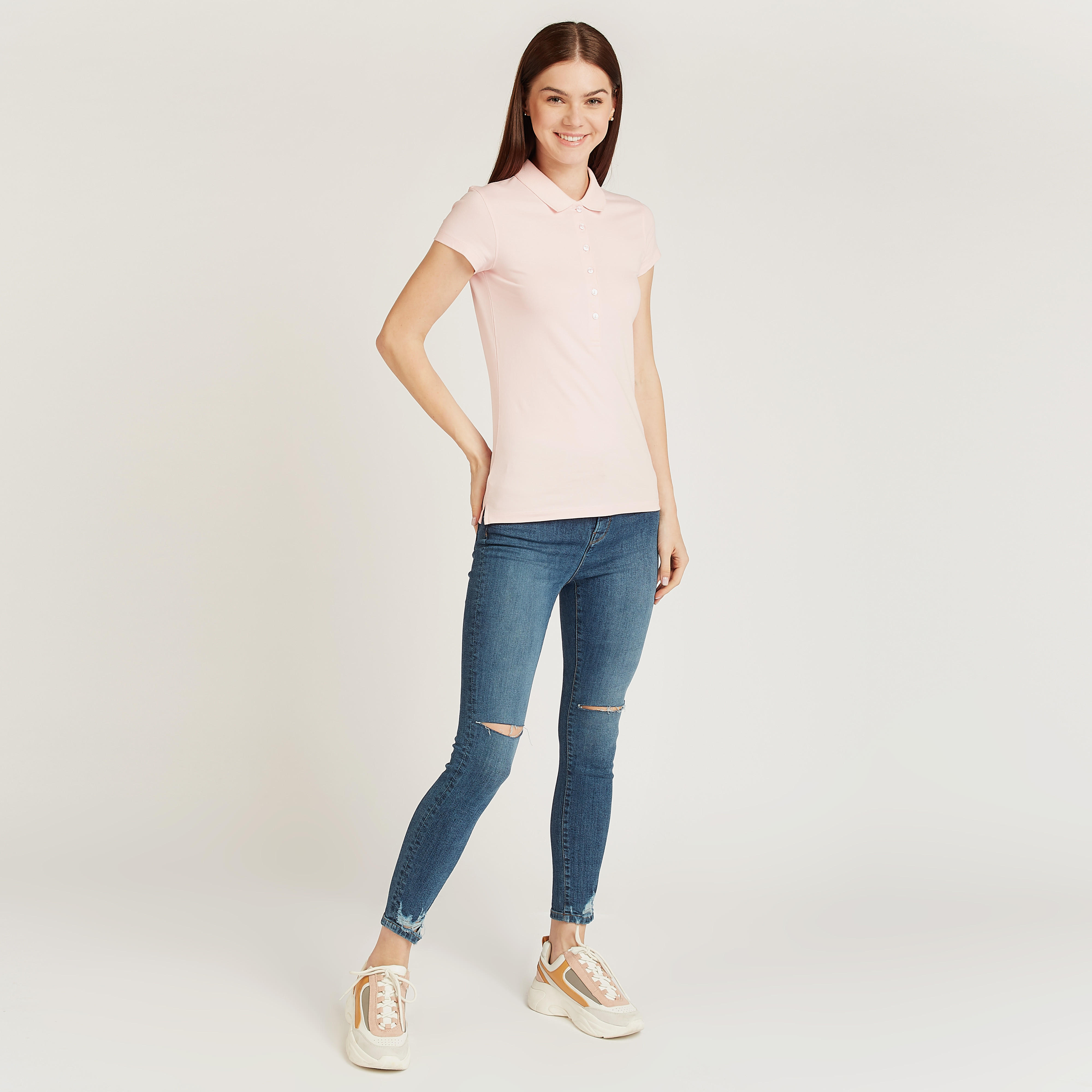 تيشيرت بولو سادة بأكمام كاب-women-clothing-tshirts-image-4