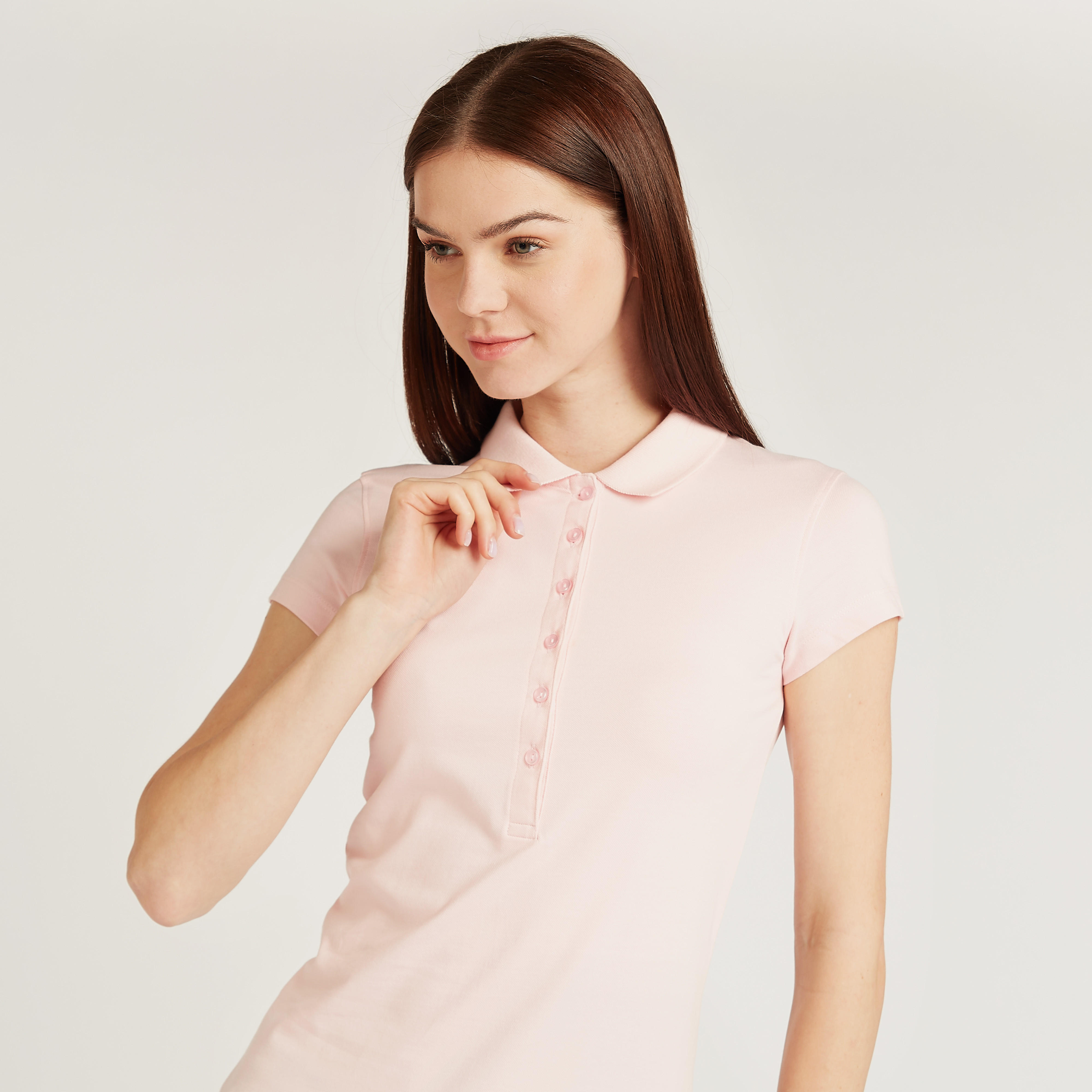 تيشيرت بولو سادة بأكمام كاب-women-clothing-tshirts-image-3