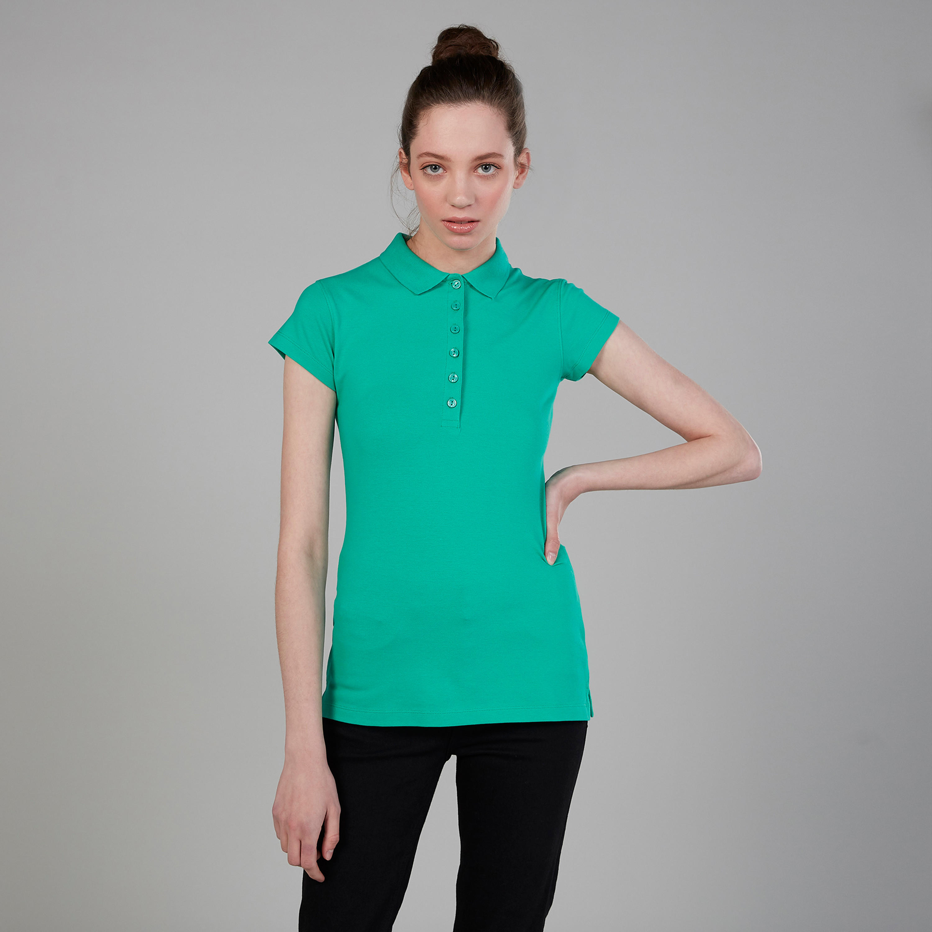 Solid Polo T-shirt with Cap Sleeves-women-clothing-tshirts-image-1