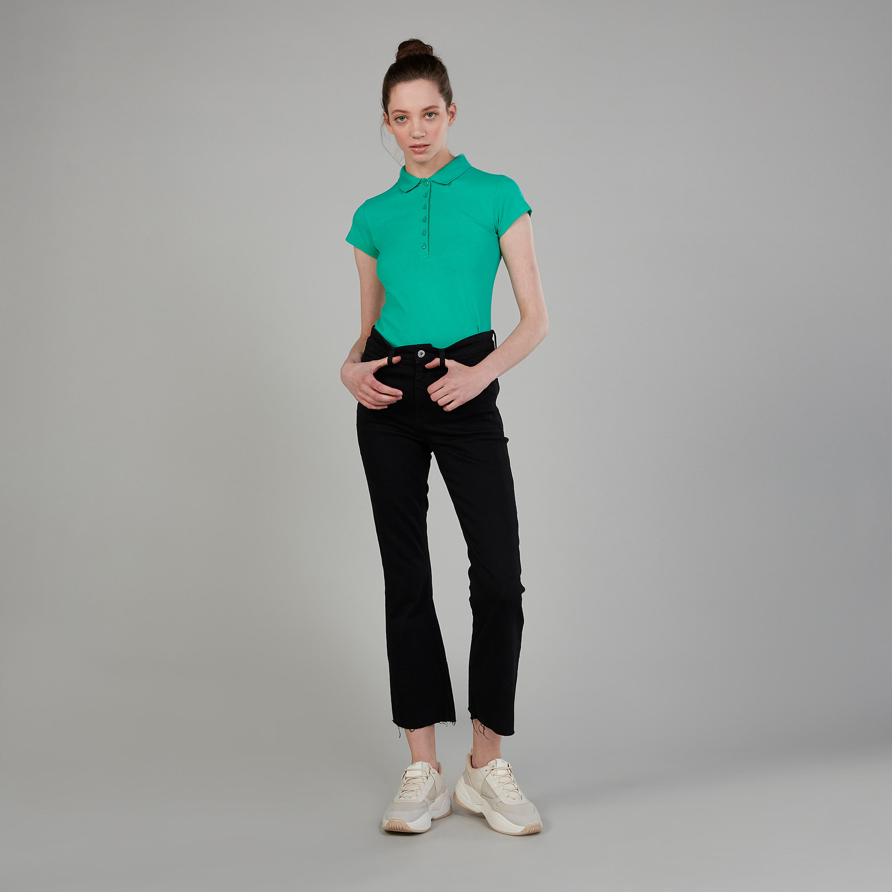 Solid Polo T-shirt with Cap Sleeves-women-clothing-tshirts-image-2