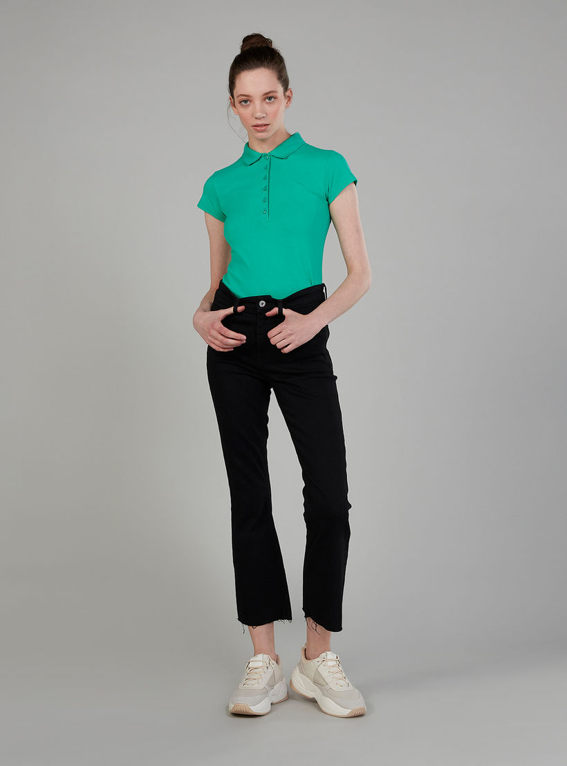 Solid Polo T-shirt with Cap Sleeves-women-clothing-tshirts-image-2