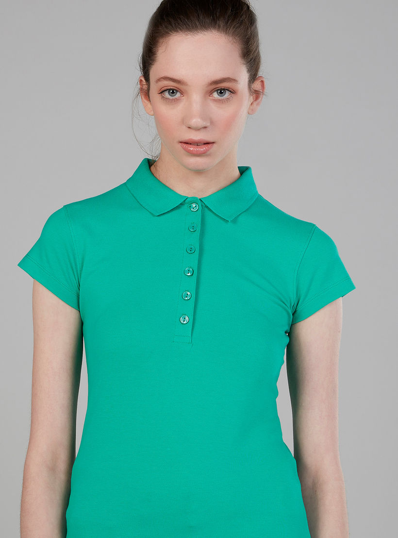Solid Polo T-shirt with Cap Sleeves-women-clothing-tshirts-image-3