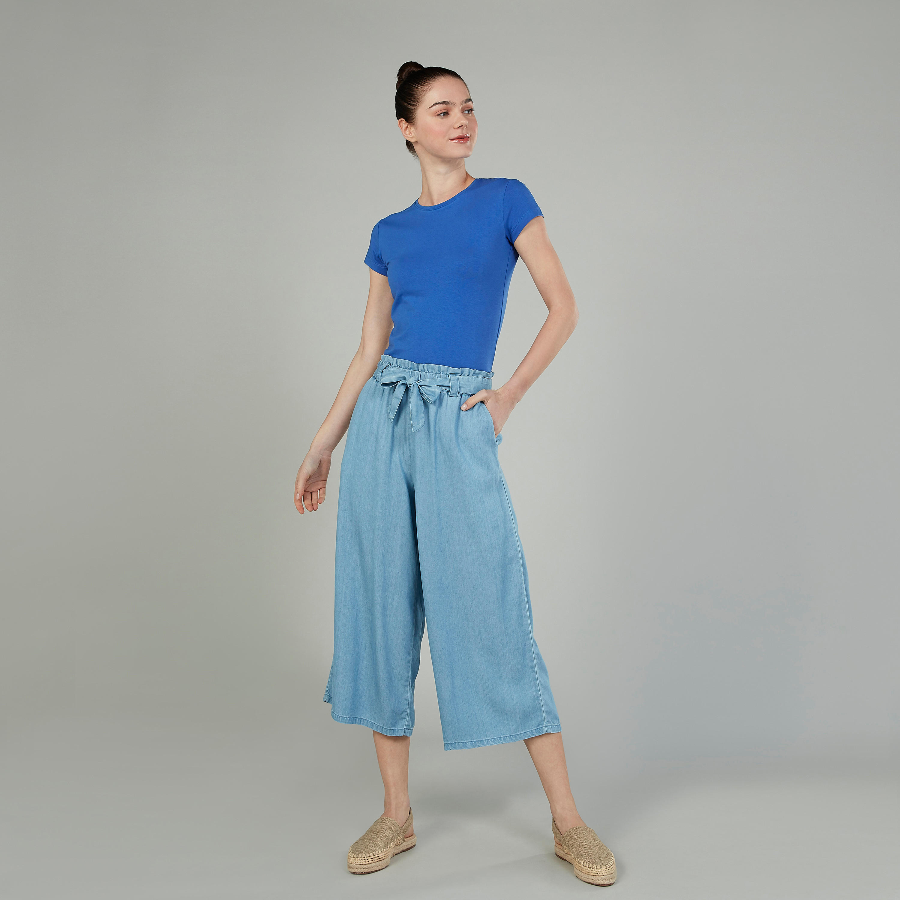 Solid T-shirt with Crew Neck and Cap Sleeves-women-clothing-tshirts-image-2