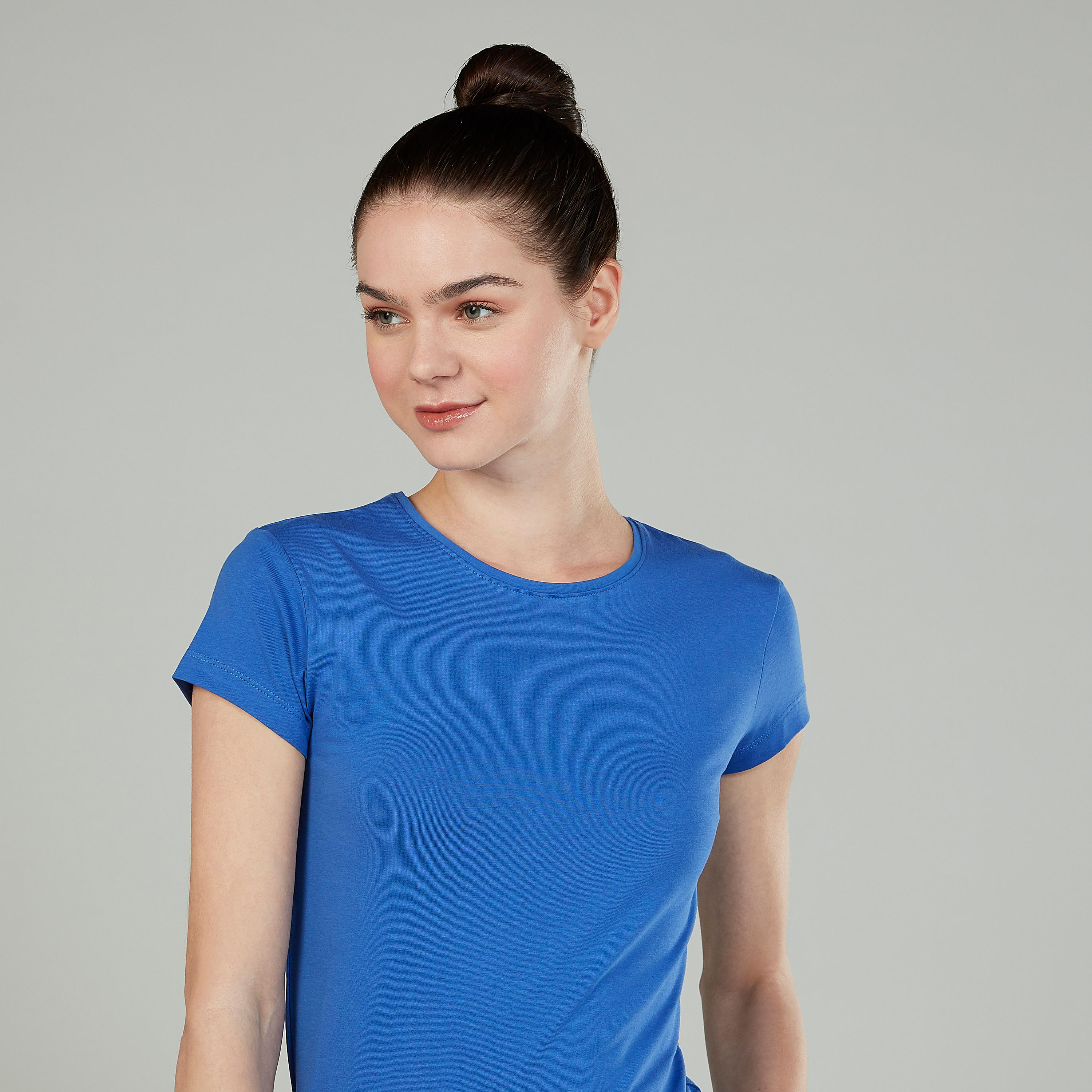 Solid T-shirt with Crew Neck and Cap Sleeves-women-clothing-tshirts-image-3