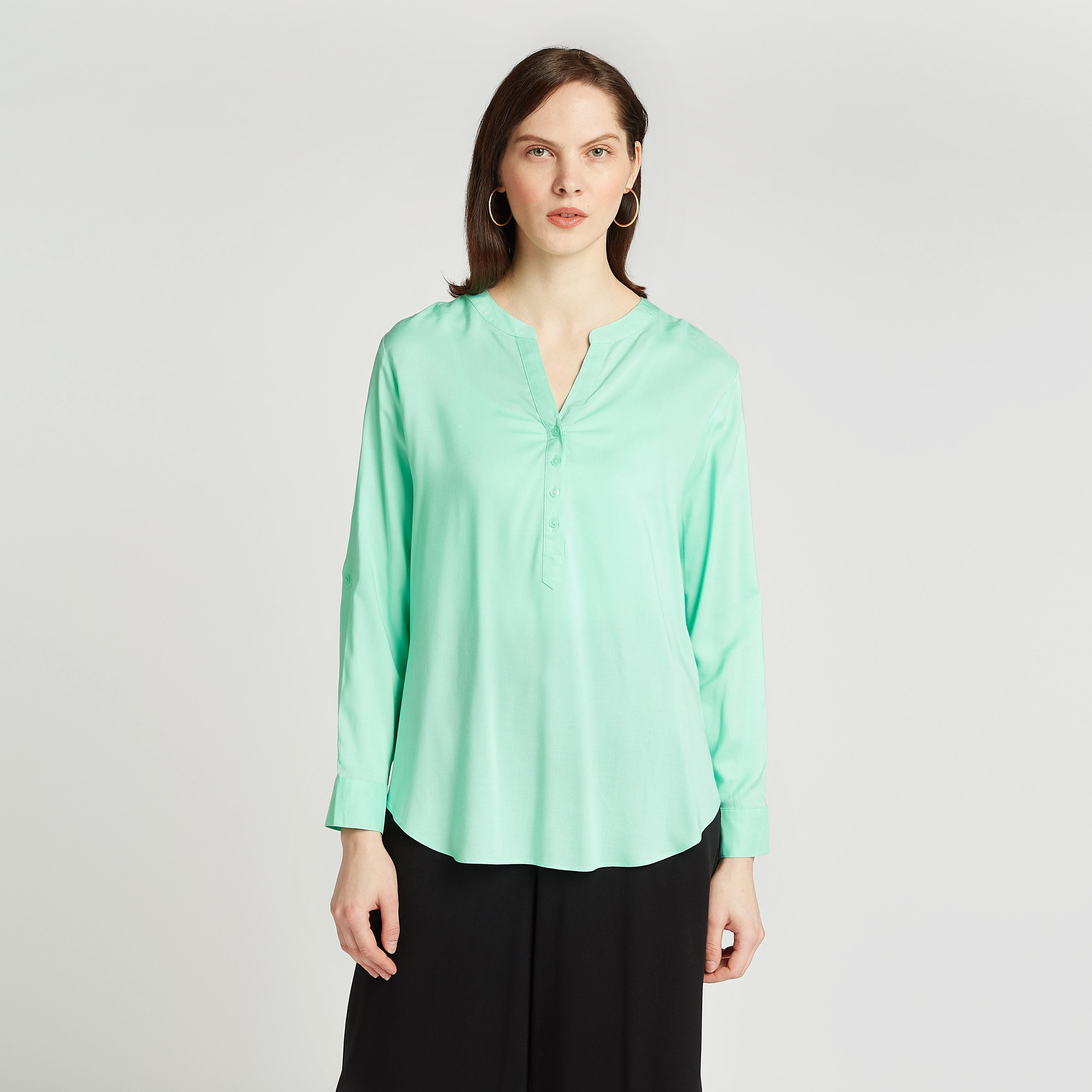 بلوزة سادة بأكمام طويلة وأطراف غير مستوية-women-clothing-shirtsandblouses-blouses-image-4