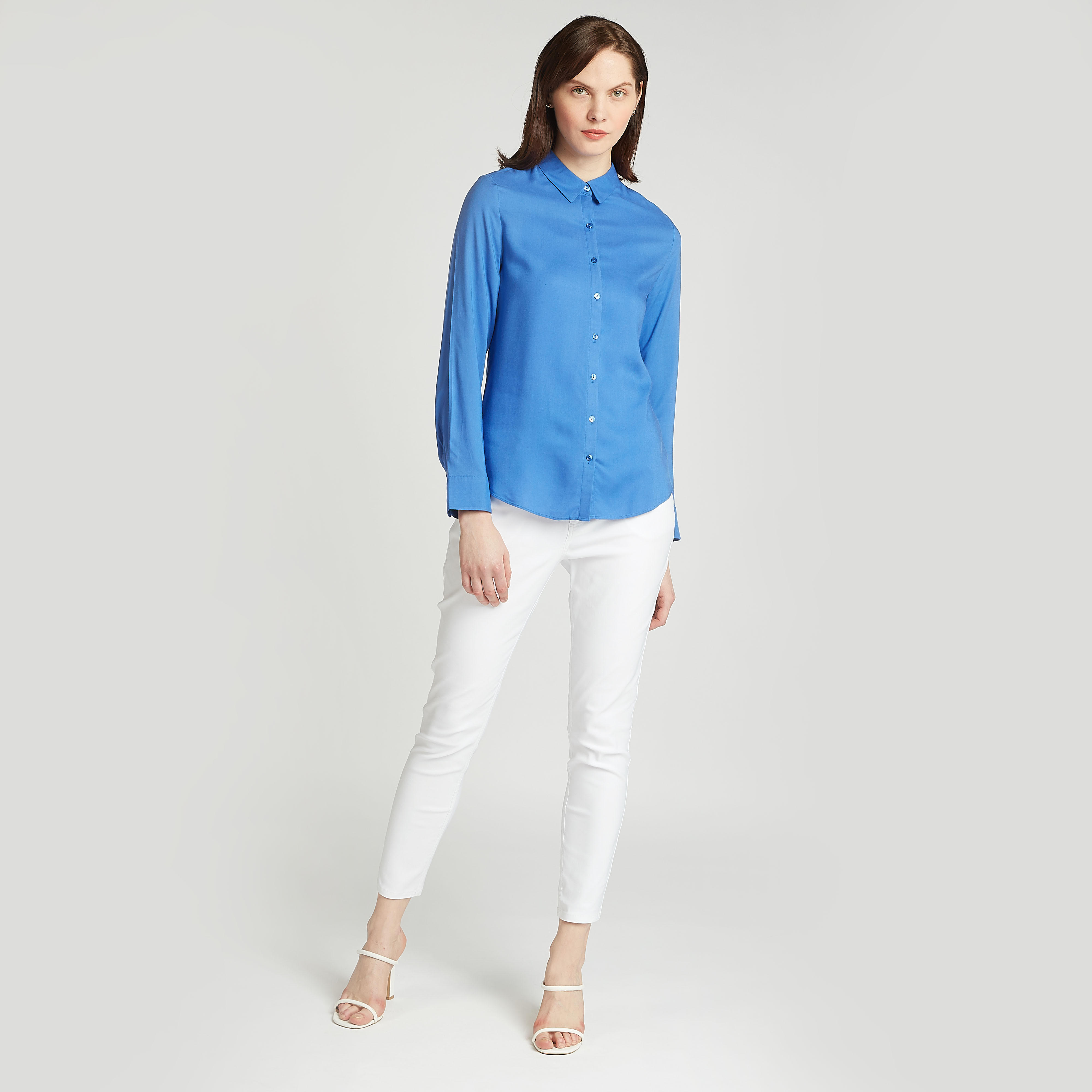 Solid Shirt with Spread Collar and Long Sleeves-women-clothing-shirtsandblouses-shirts-image-2