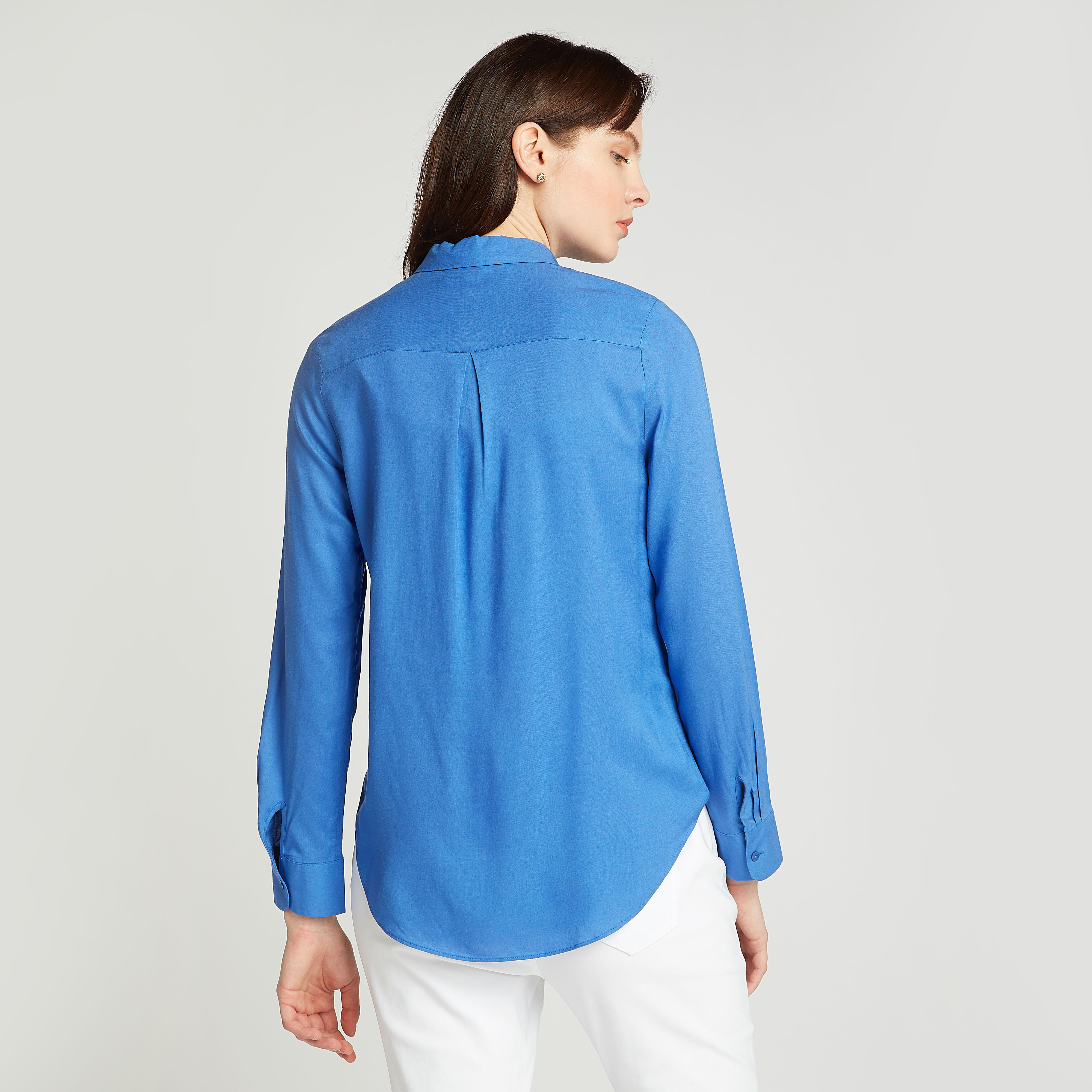 Solid Shirt with Spread Collar and Long Sleeves-women-clothing-shirtsandblouses-shirts-image-4