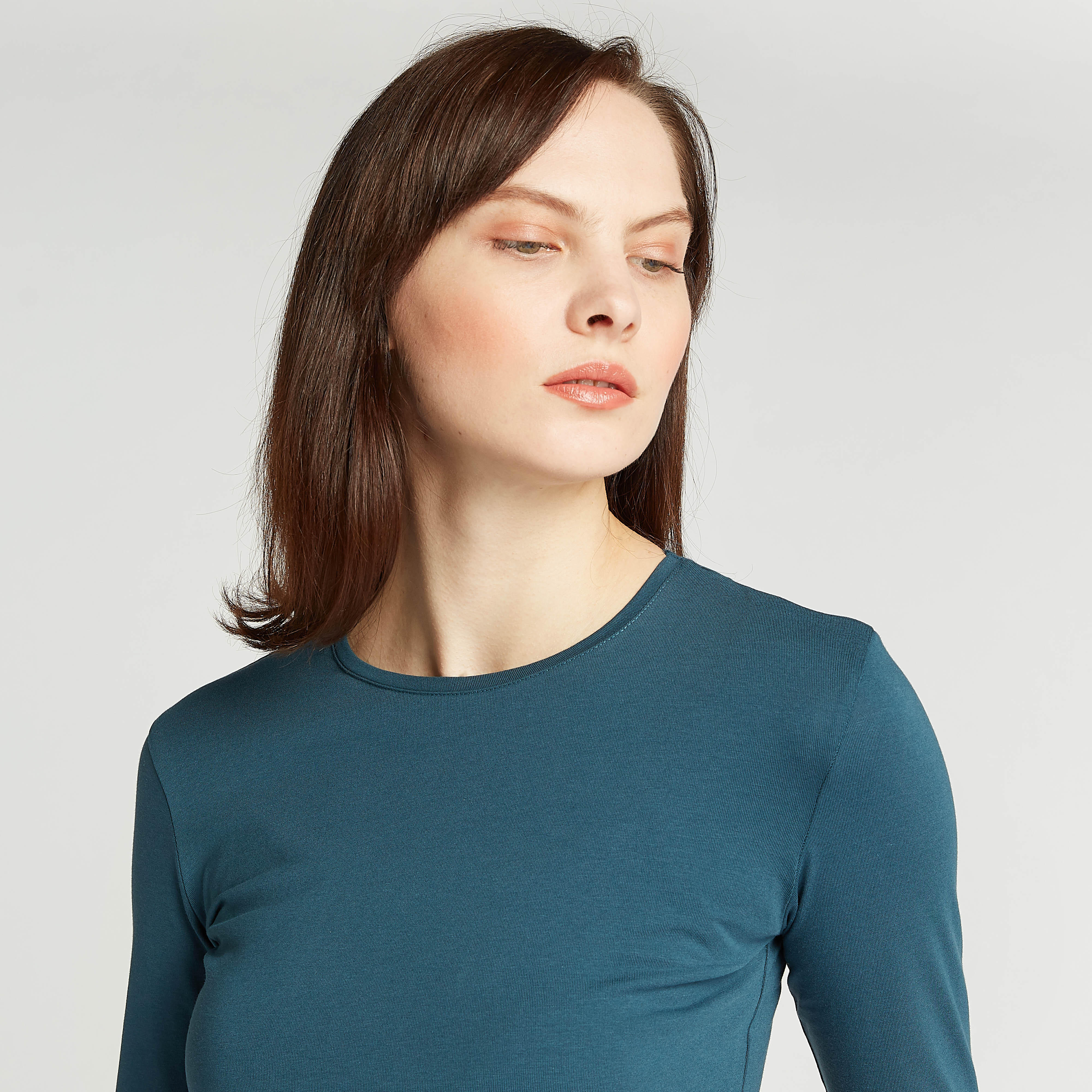 Solid T-shirt with Crew Neck and Long Sleeves-women-clothing-tshirts-image-3