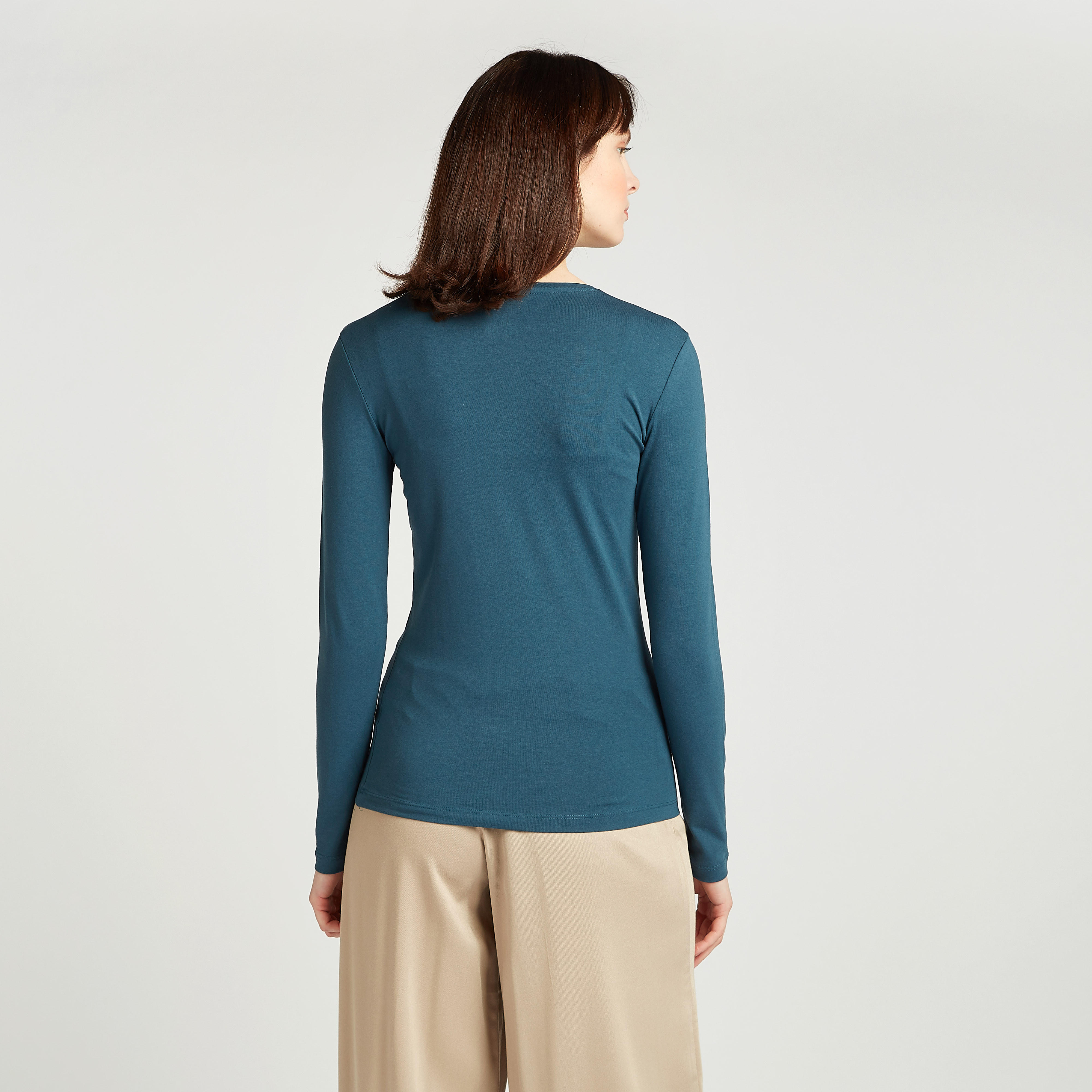 Solid T-shirt with Crew Neck and Long Sleeves-women-clothing-tshirts-image-4
