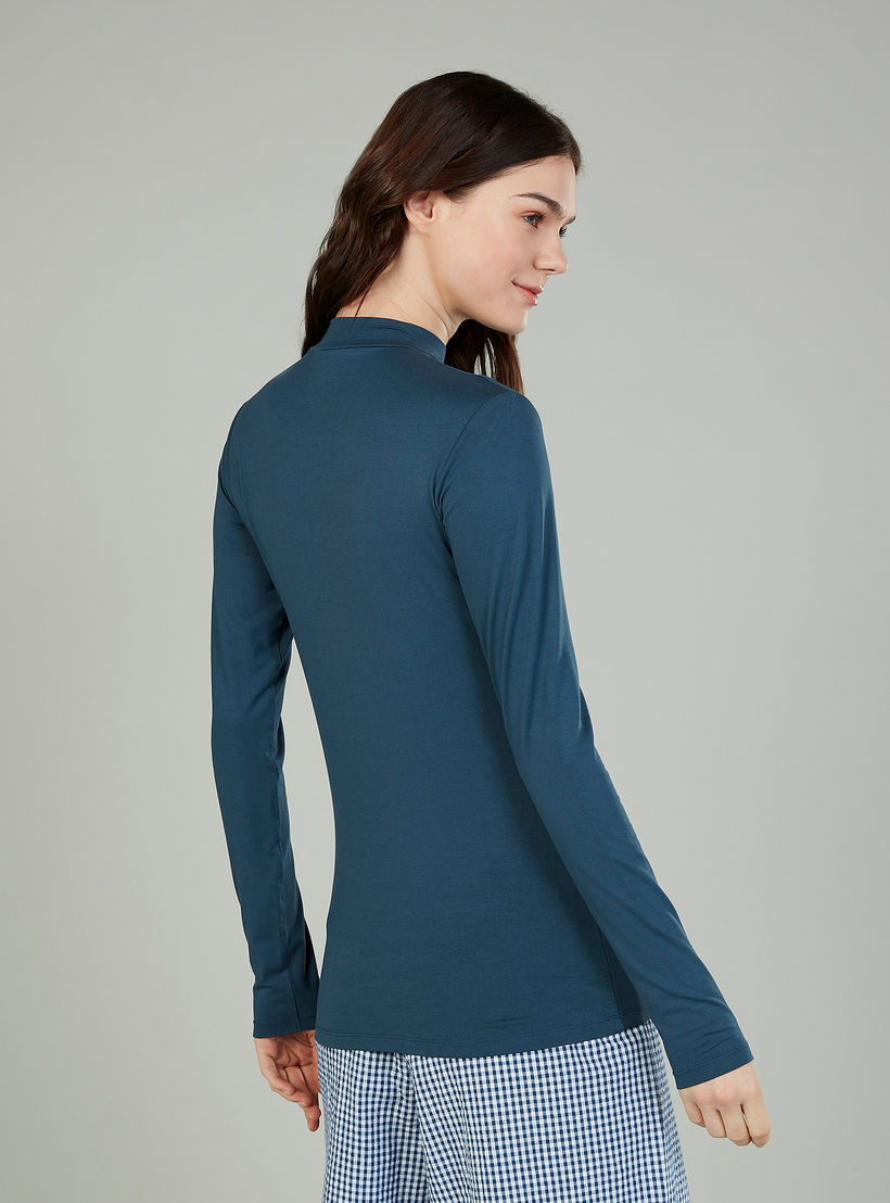 تيشيرت سادة بياقة عالية وأكمام طويلة-women-clothing-tshirts-image-1