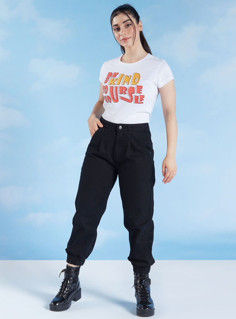 Slim Fit Printed T-shirt with Crew Neck and Cap Sleeves-women-clothing-tshirts-image-3