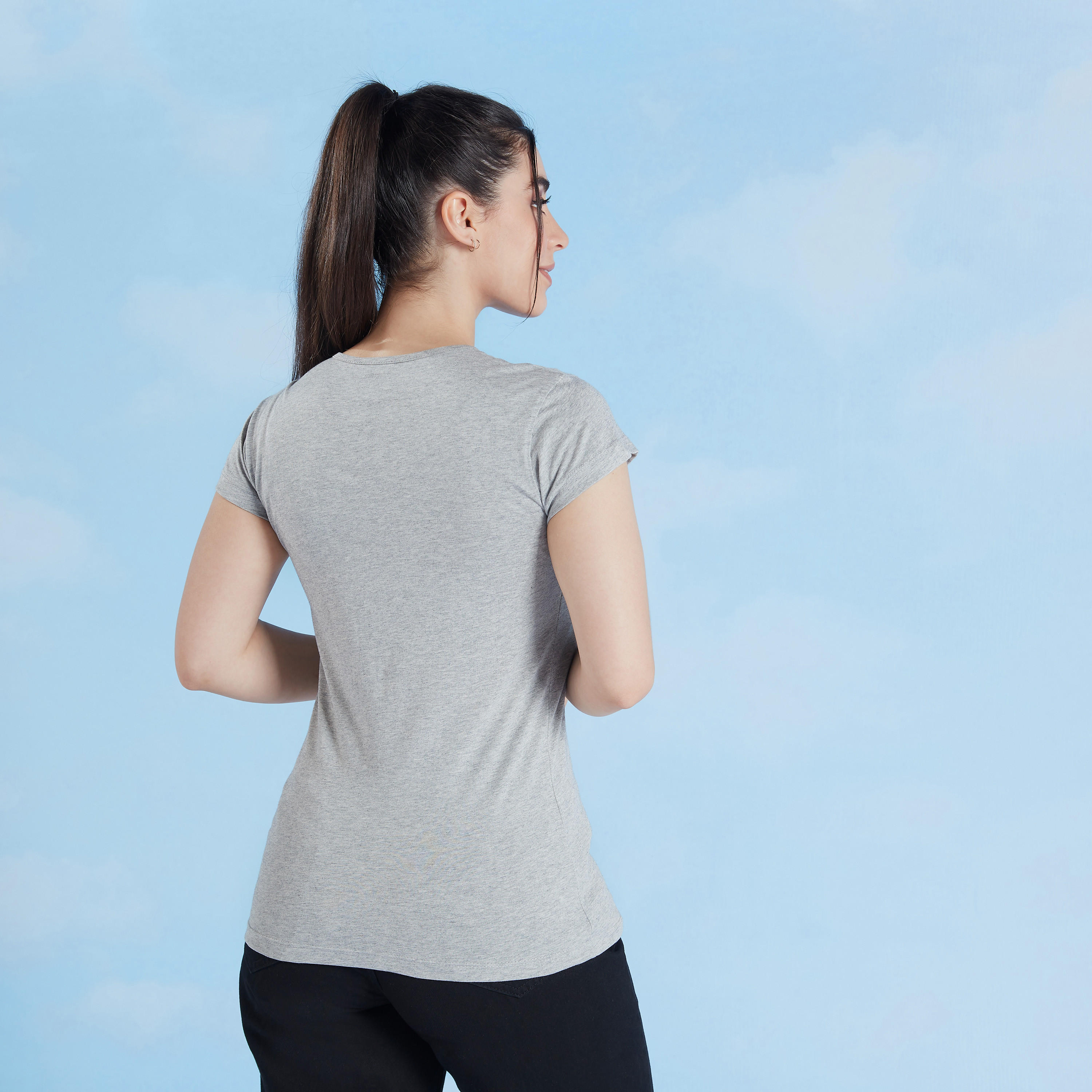 Slim Fit Printed T-shirt with Crew Neck and Cap Sleeves-women-clothing-tshirts-image-4